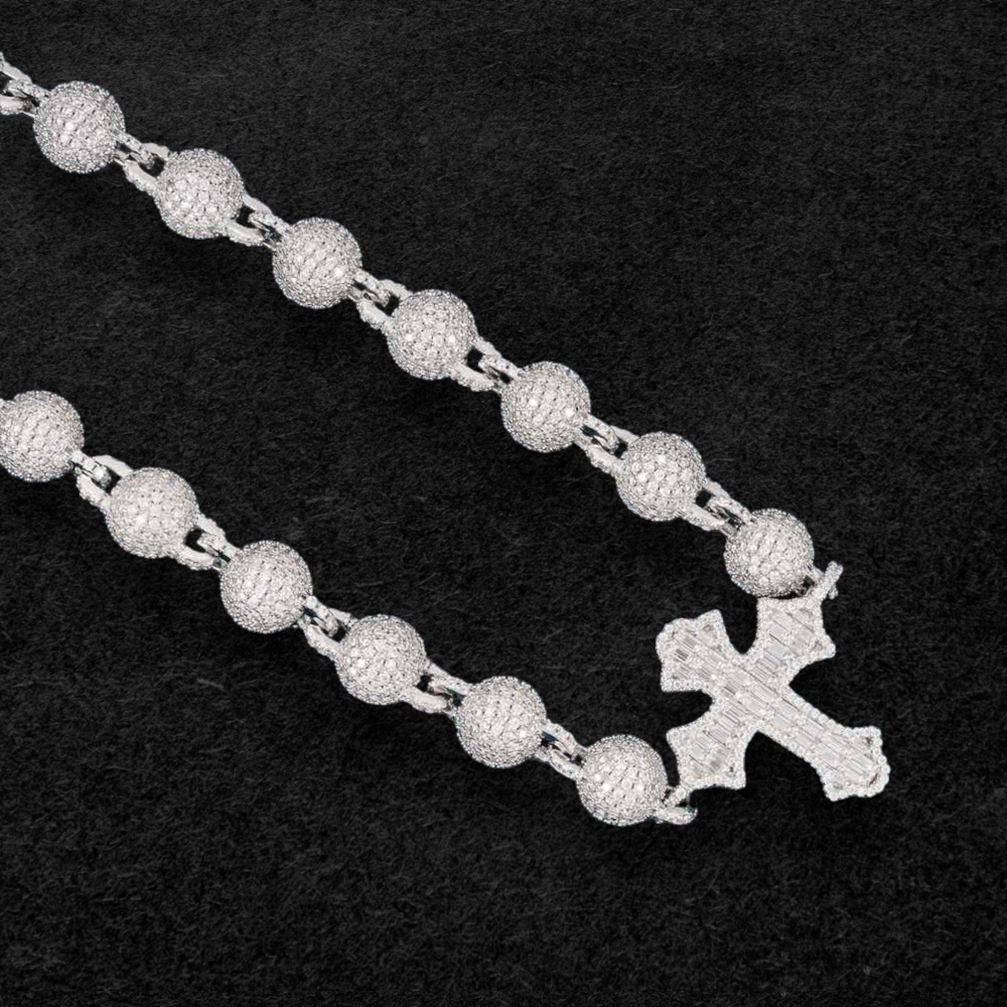 10mm Beads Link Moissanite Baguette Cross Chain