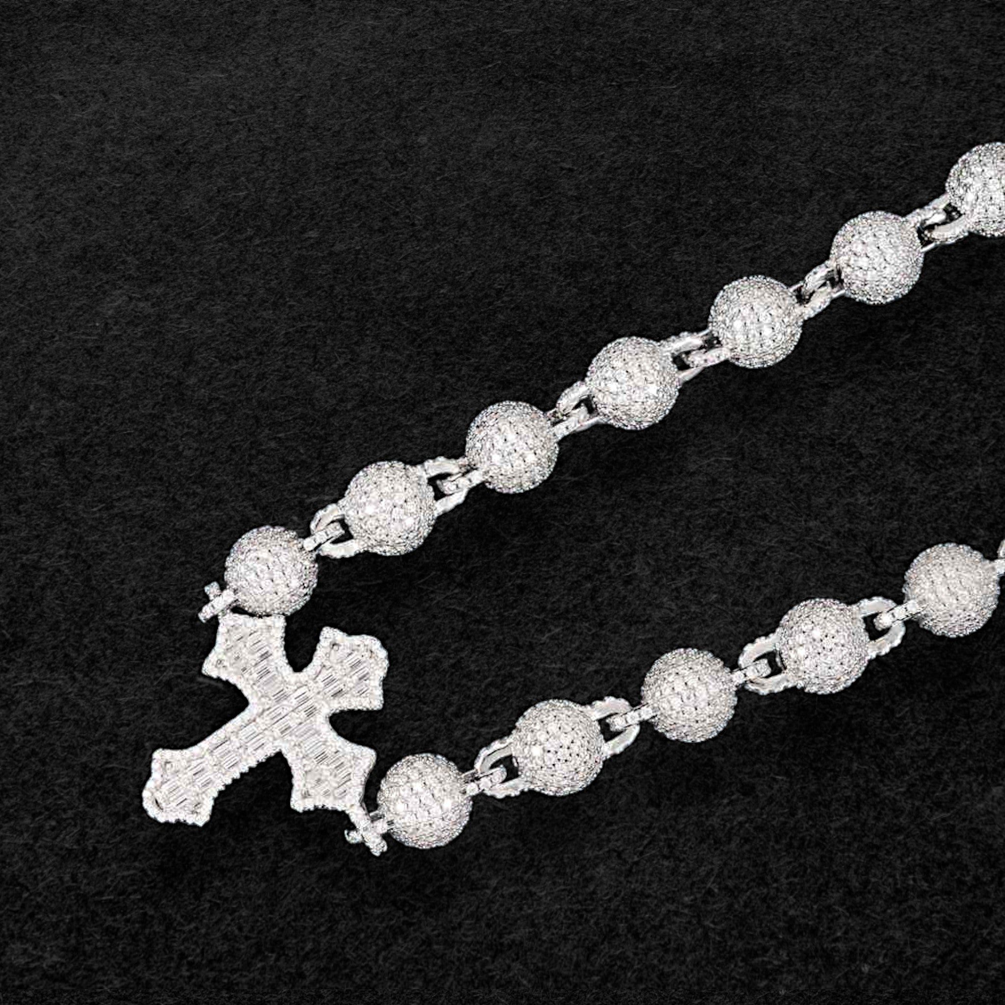 10mm Beads Link Moissanite Baguette Cross Chain