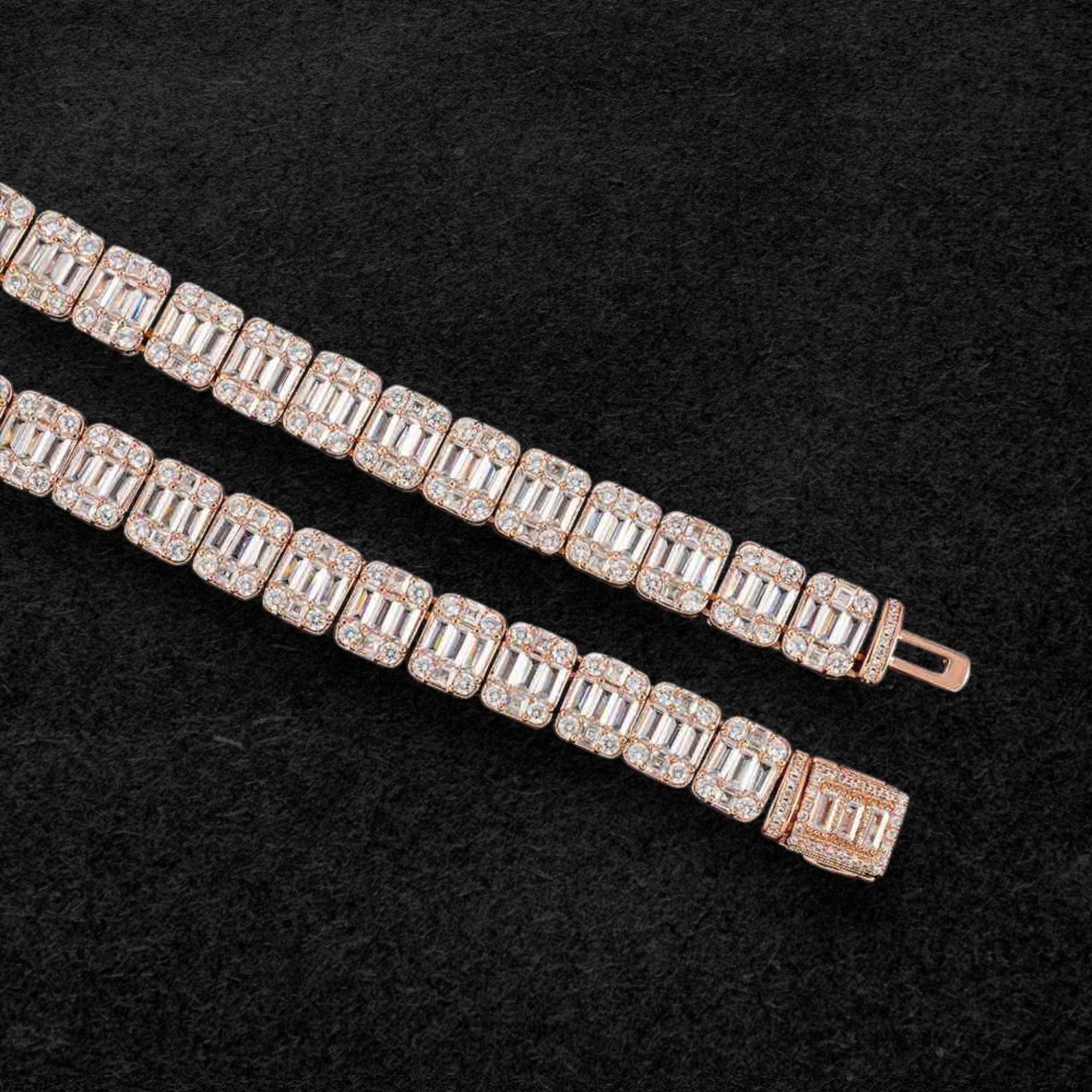 11mm Moissanite Clustered Baguette Tennis Chain