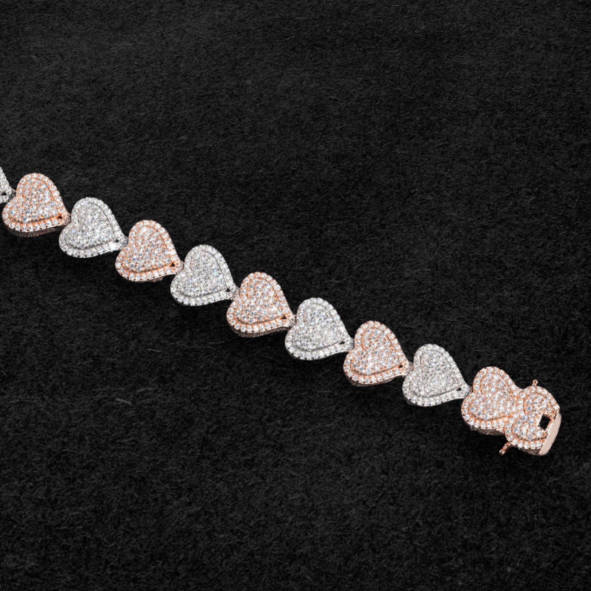 Two Tone Iced Out Baguette Heart Tennis Bracelet - 13MM