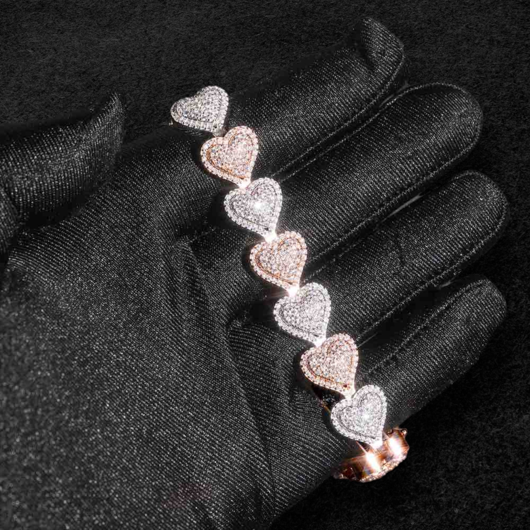 Two Tone Iced Out Baguette Heart Tennis Bracelet - 13MM