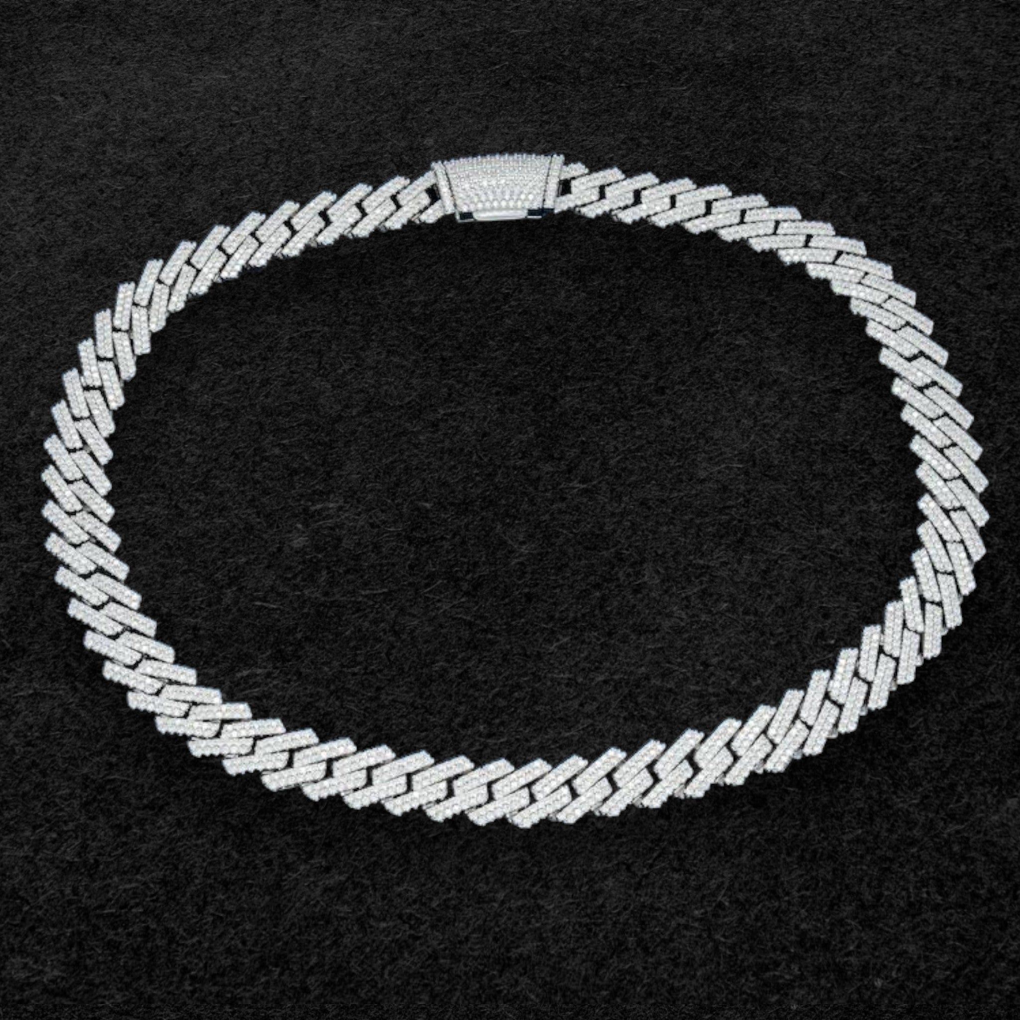 13mm 2-Row Moissanite Prong Cuban Link Chain