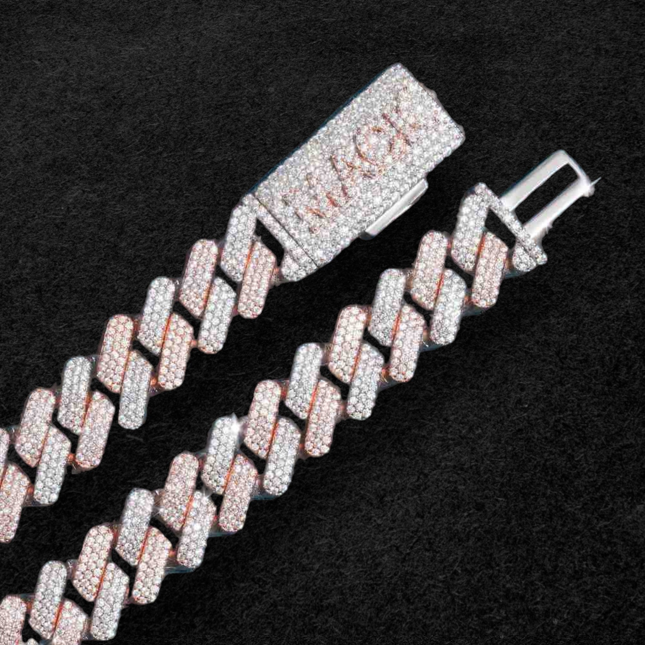 3-Row 15mm Two Tone Iced Out Cuban Link Chain