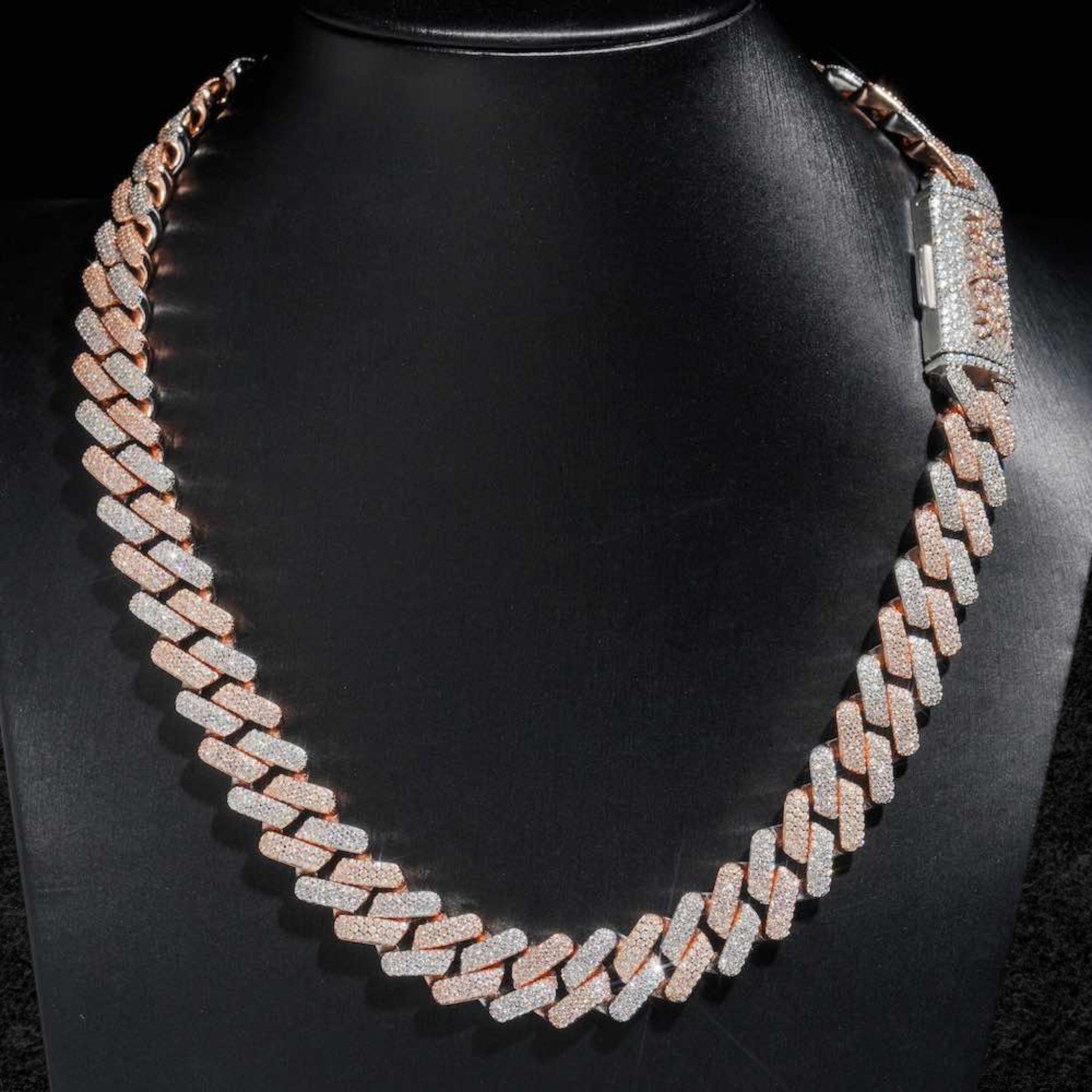 3-Row 15mm Two Tone Iced Out Cuban Link Chain