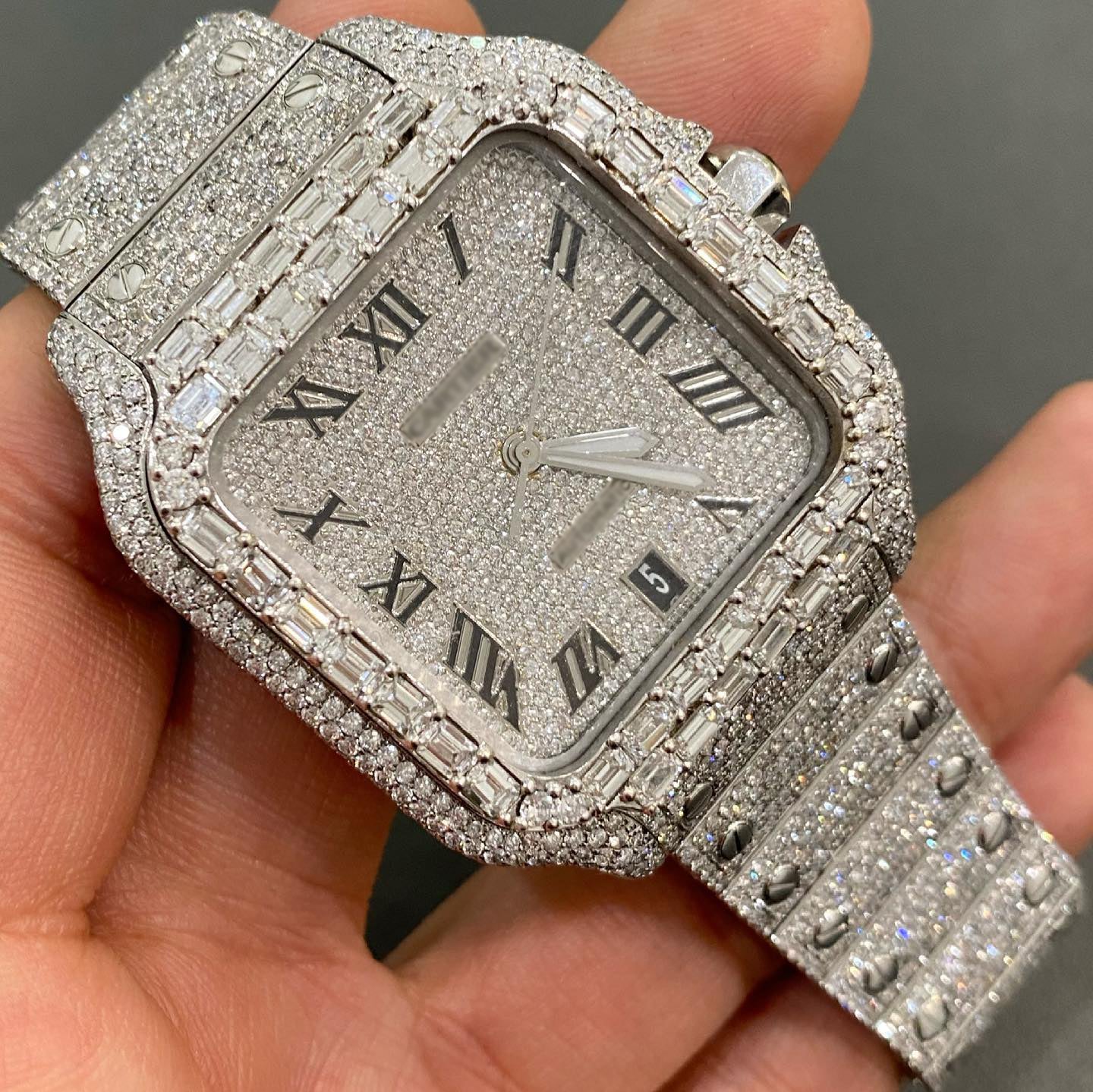 Iced Out Arabic Dial Cartier Watch