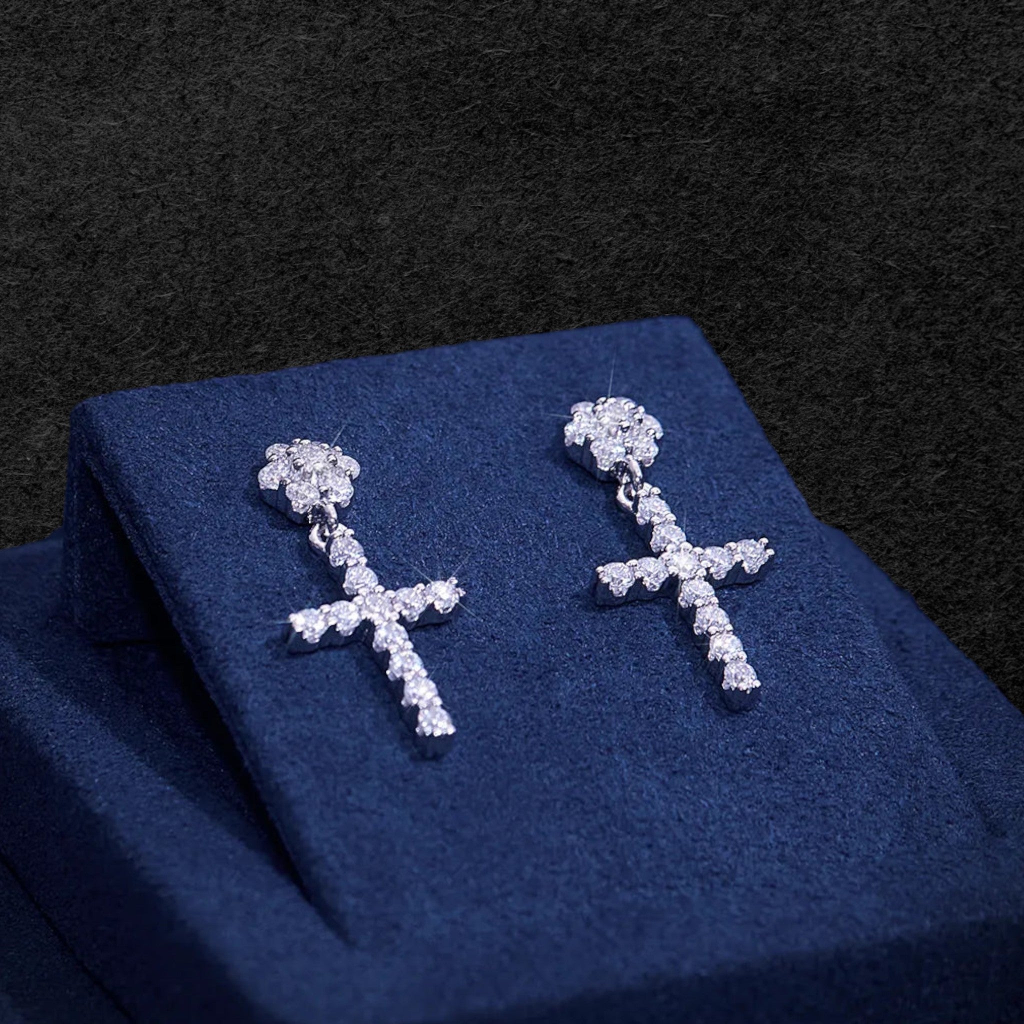 Exquisite Moissanite Flower Cluster Stud Cross Earrings