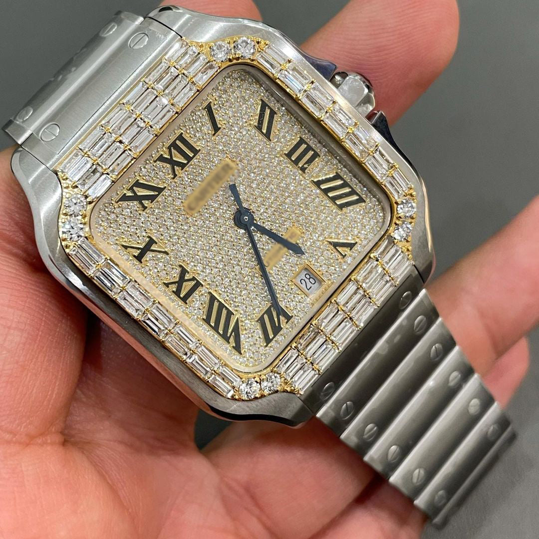 Iced Out Towtone Cartier Men Watch