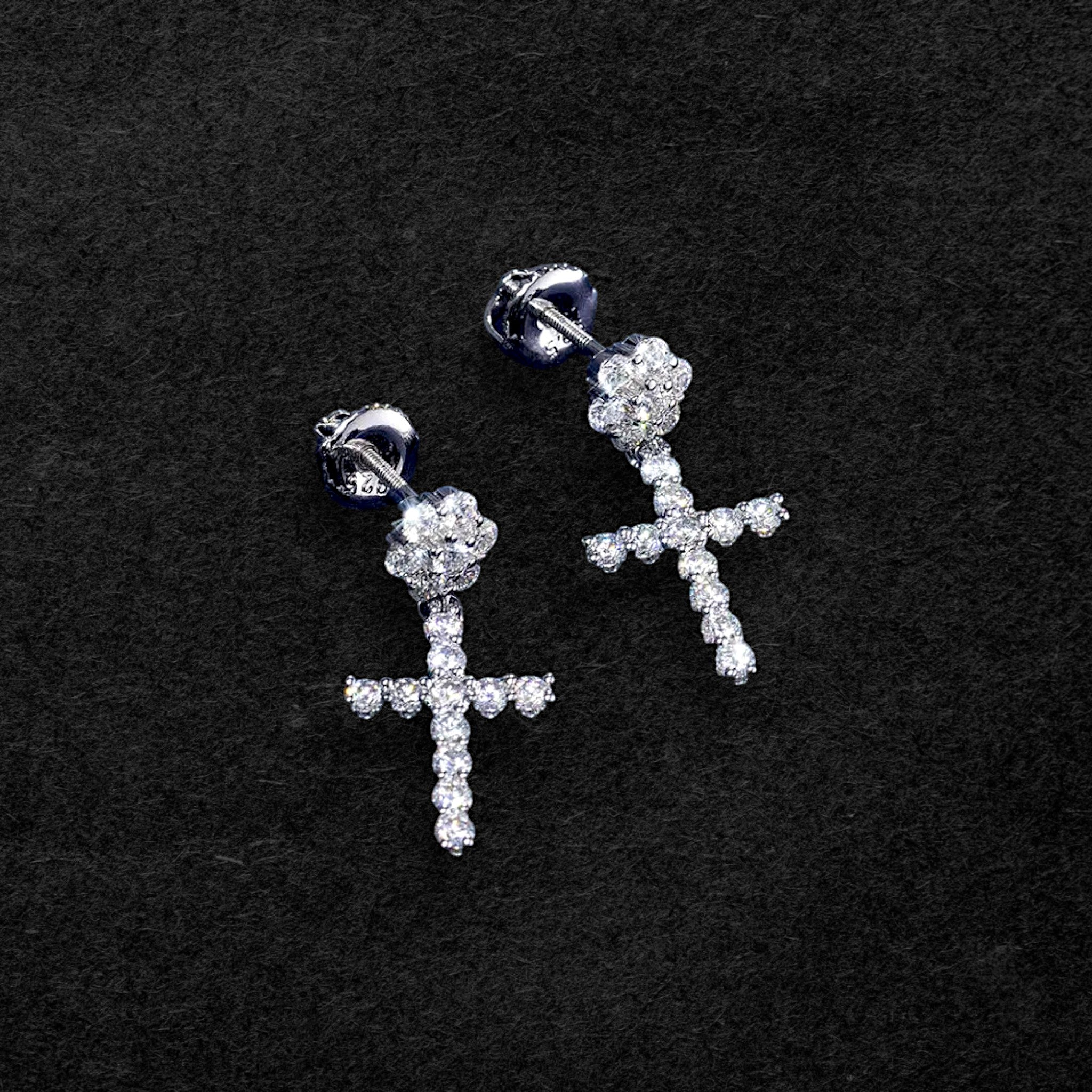 Exquisite Moissanite Flower Cluster Stud Cross Earrings