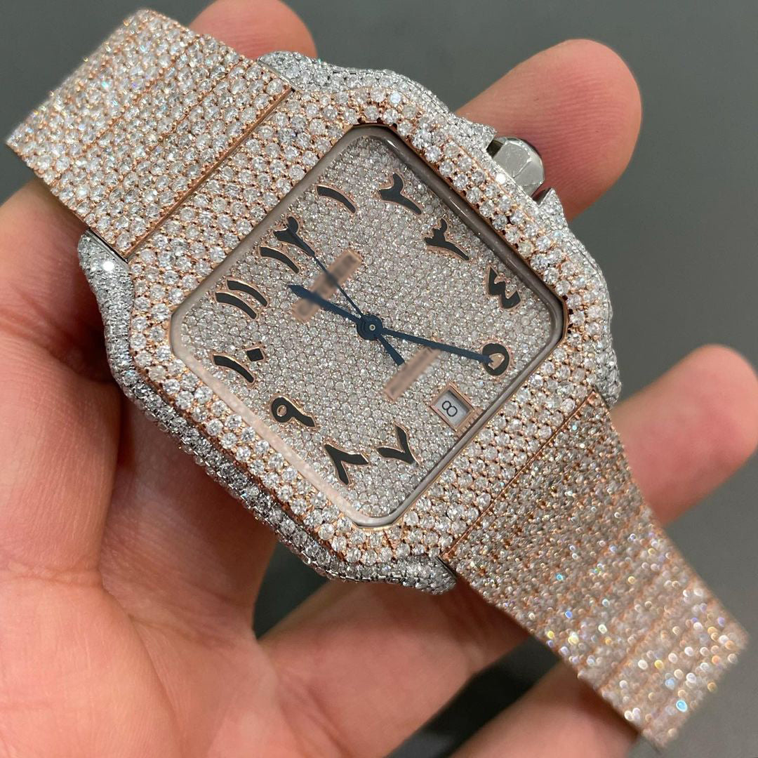 Iced Out Two-tone Arabic Dial Cartier Watch
