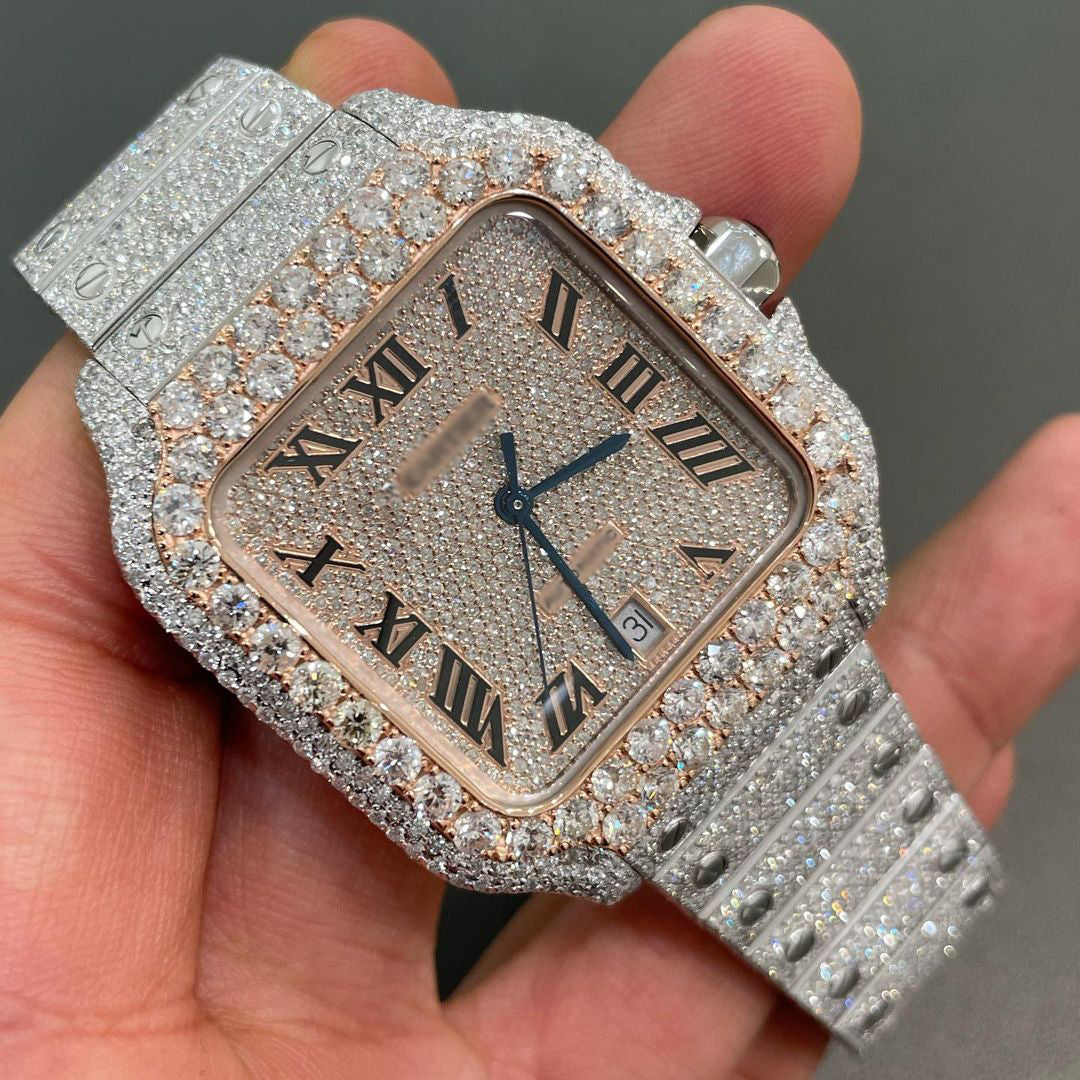 Iced Out TwoTone Cartier Men Watch