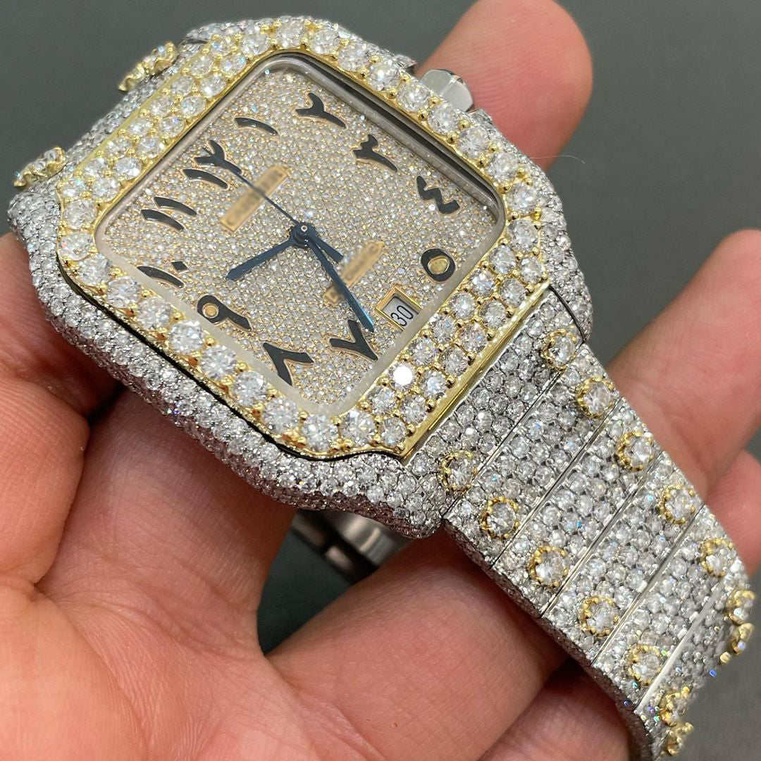 Iced Out Two-tone Arabic dial Cartier Watch