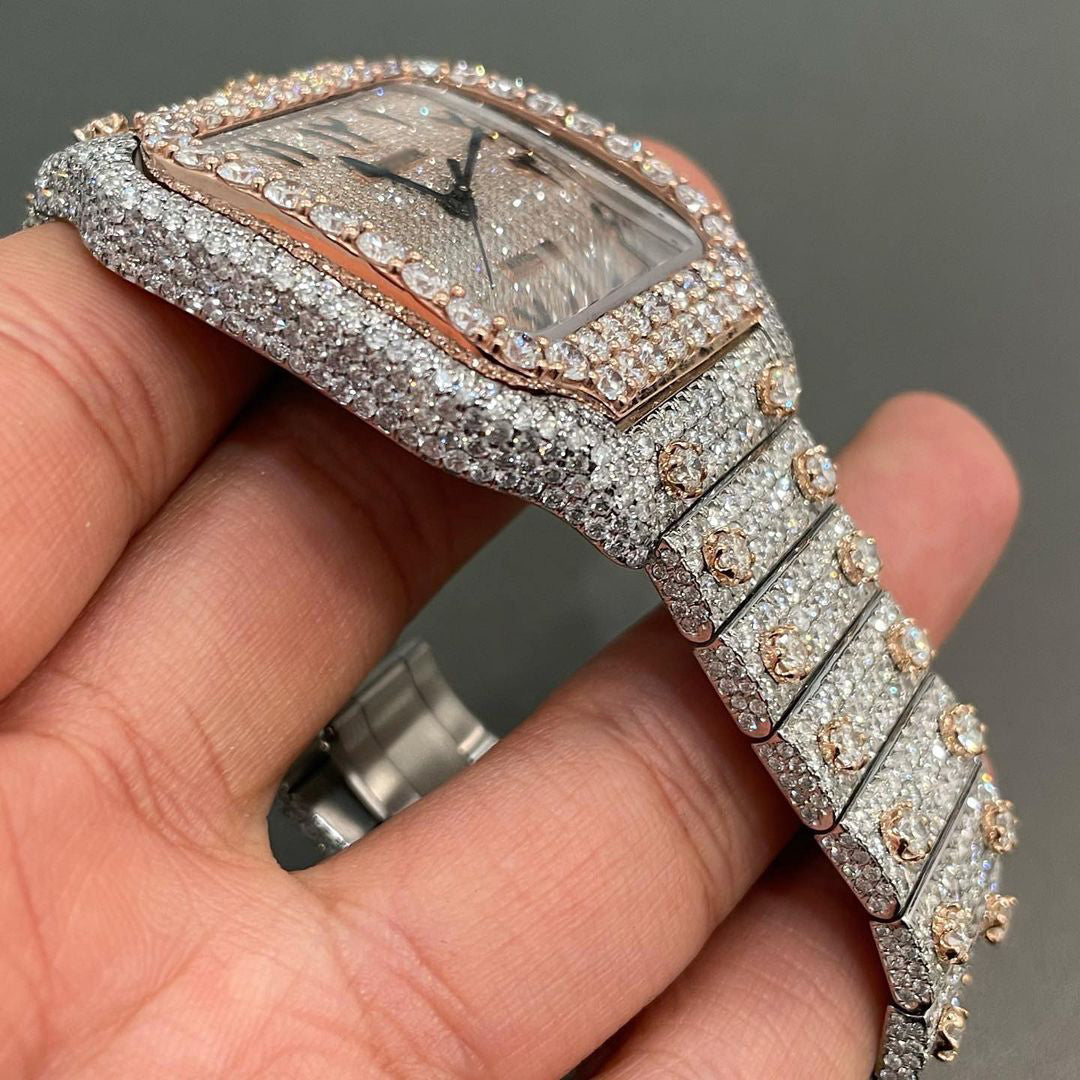 Iced Out Two-tone Arabic Dial Cartier Watch