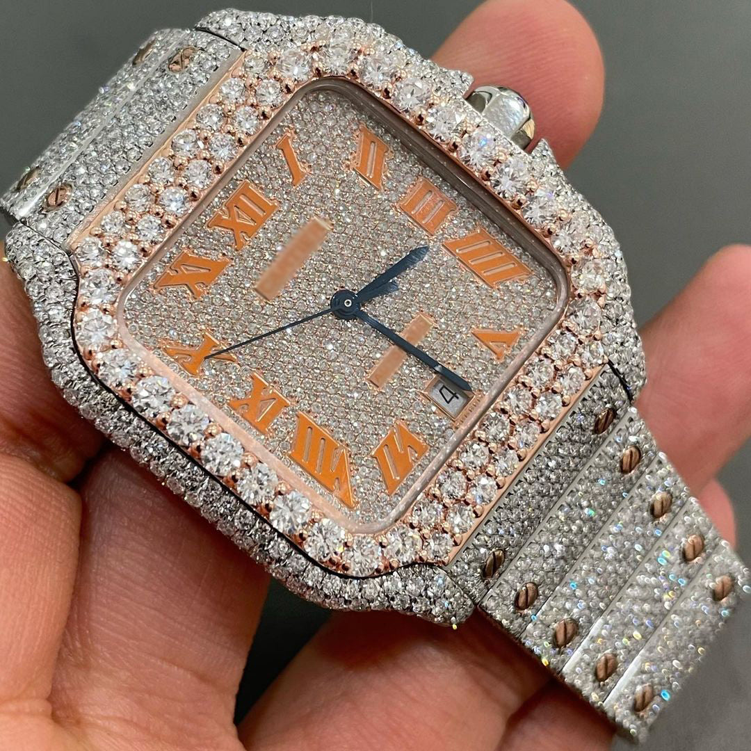 Iced Out Twotone  Cartier Men Watch