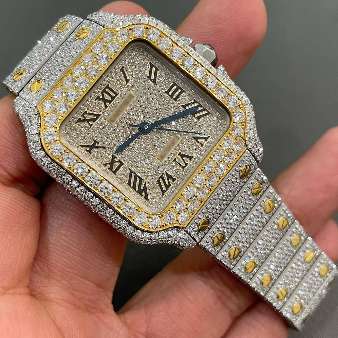 Iced Out Twotone Cartier Men Watch