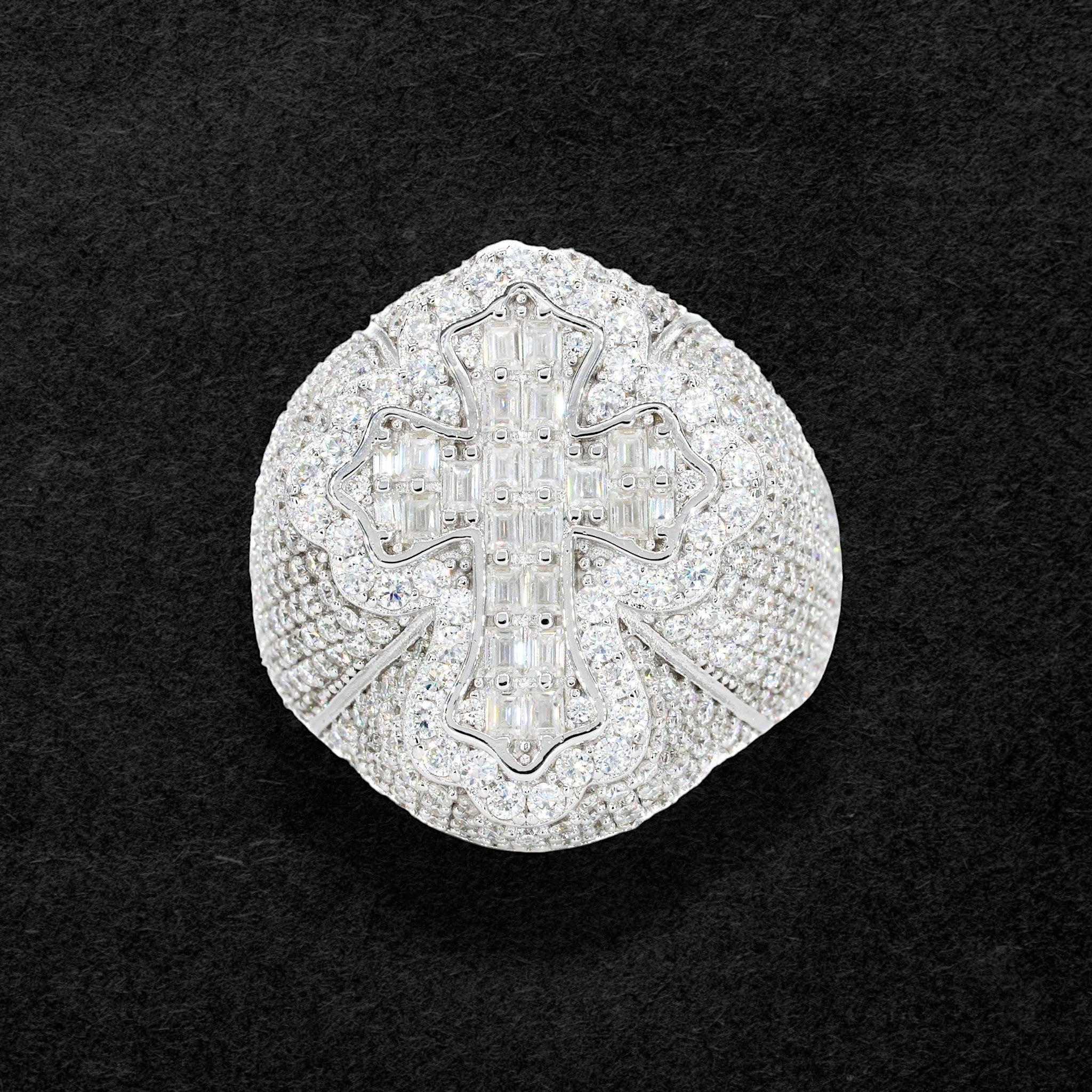 Baguette Inlay Cross Moissanite Diamond Ring