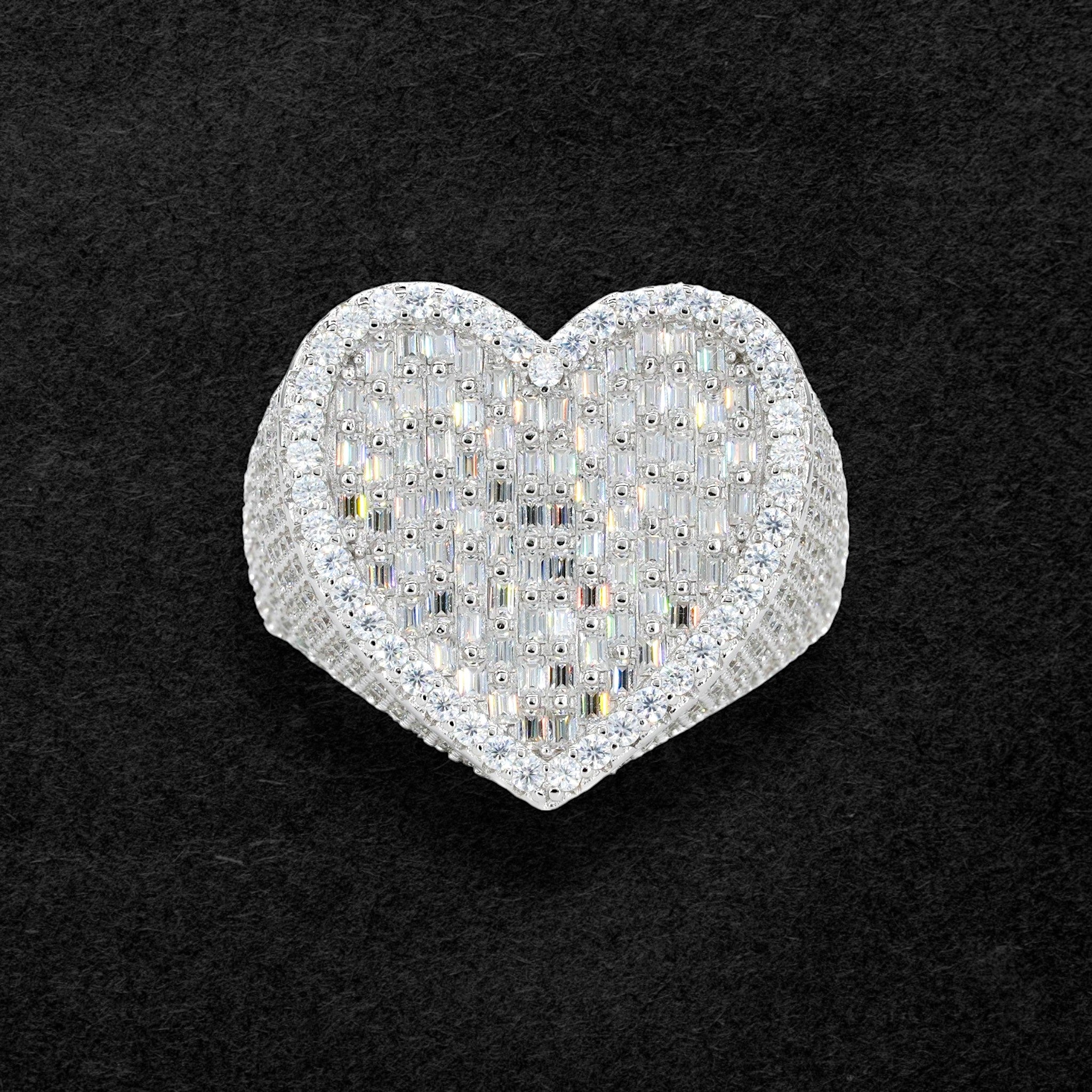 Frosted Baguette Heart Moissanite Diamond Ring