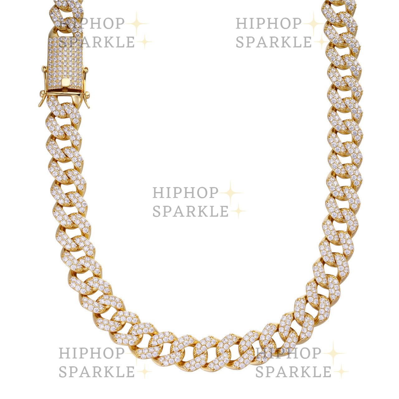 Moissanite Classic Miami Cuban Link Chain Necklace Iced Out - 14k Gold Vermeil & 925 Silver