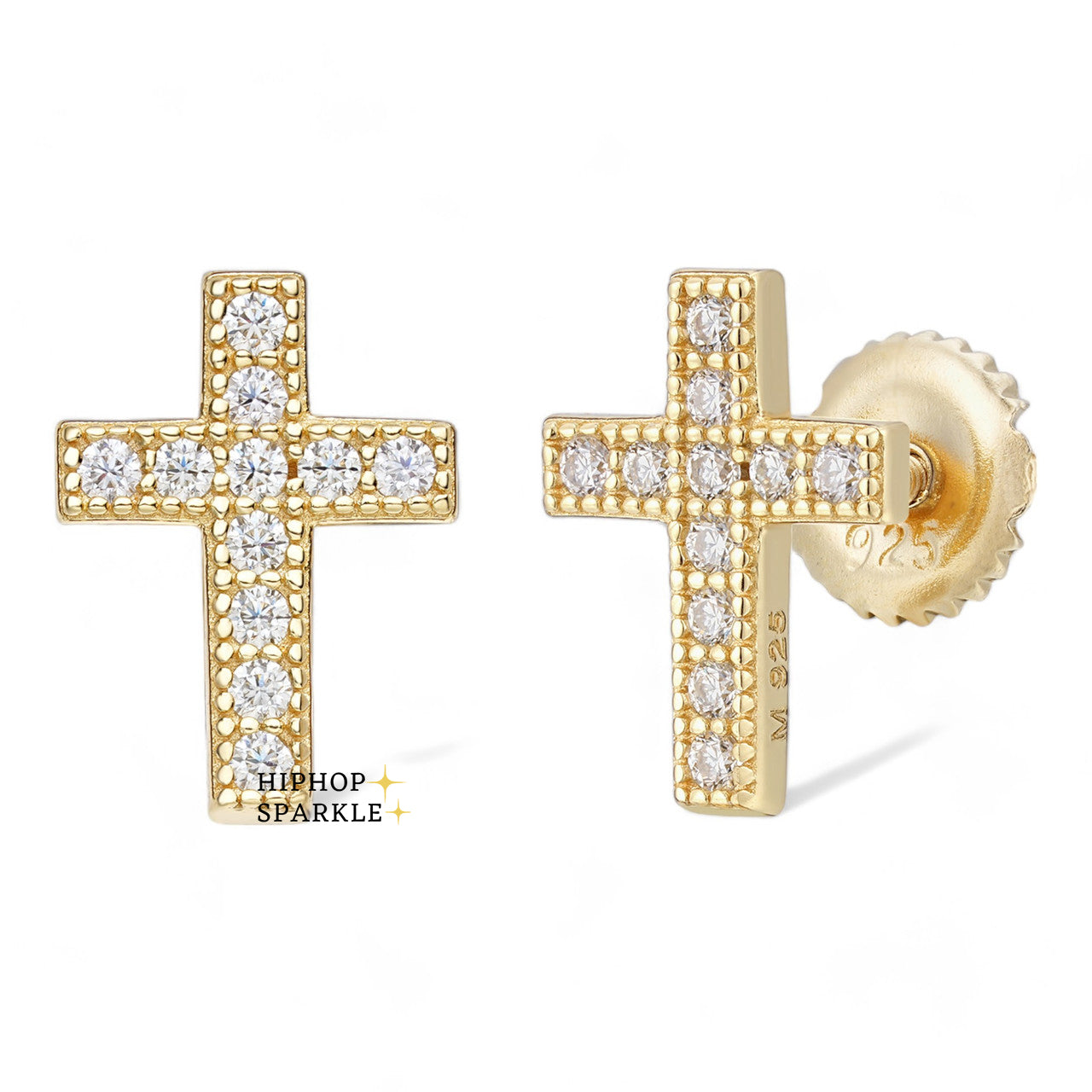 Moissanite Classic Cross Earrings - 14k Gold Vermeil & 925 Silver