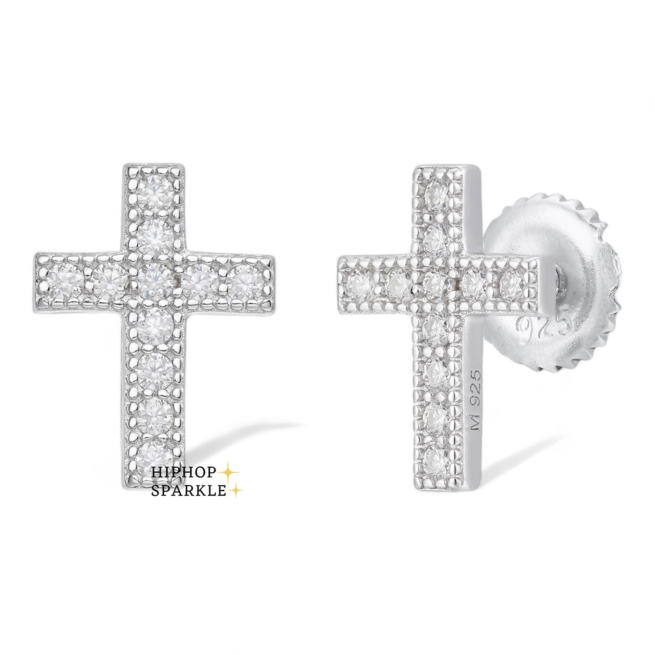 Moissanite Classic Cross Earrings - 925 Silver, 8x11mm size