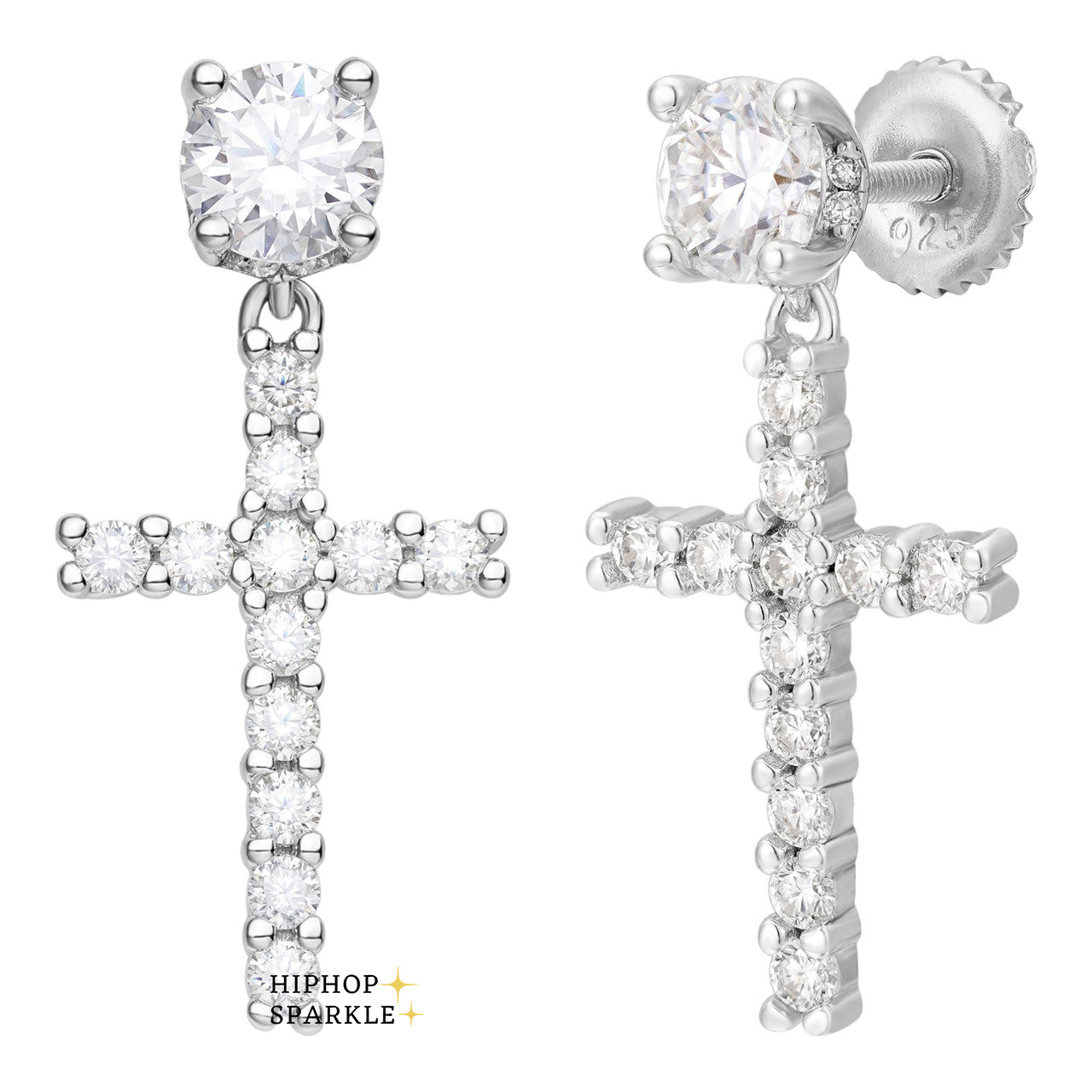 Moissanite Dangling Cross Out Earrings with Solitaire Stud - 925 Silver