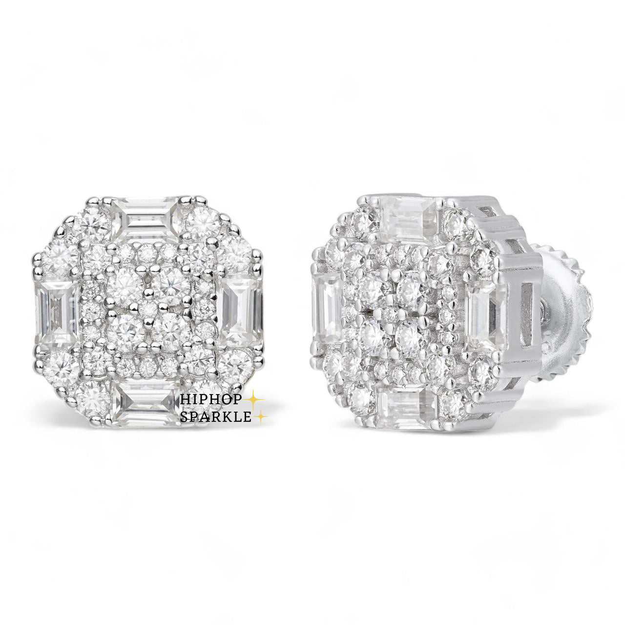 Moissanite Baguette Star Iced Out Earrings - 925 Silver