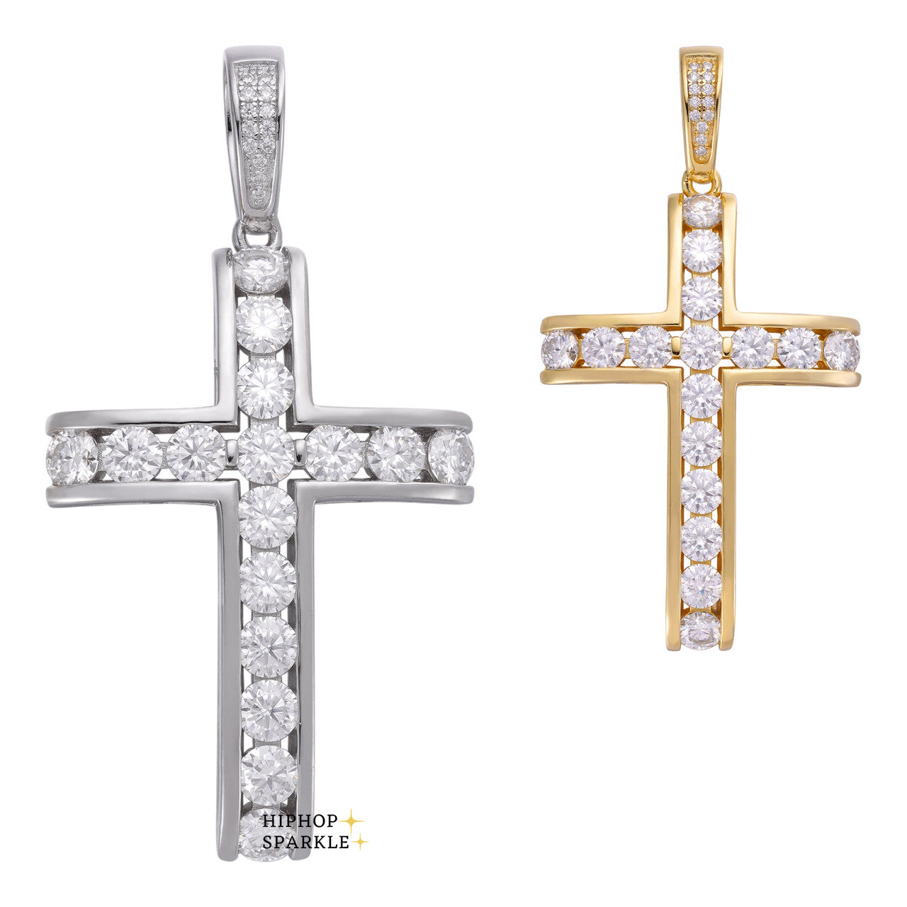 Moissanite Bust Down Channel Set Tennis Cross - 14k Yellow Gold Vermeil & 925 Silver