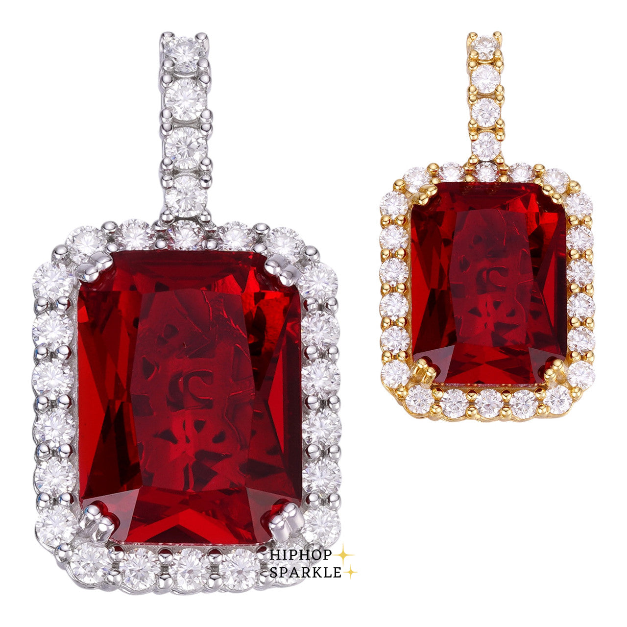 Glamorous Moissanite Red Ruby Diamond Pendant – 14k Gold Vermeil or 925 Silver