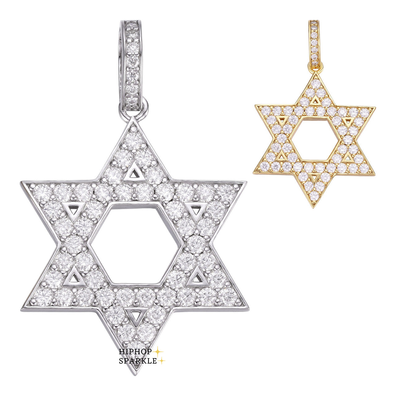 Moissanite Iced Out Magen Star of David Pendant - 14k Gold Vermeil & 925 Silver