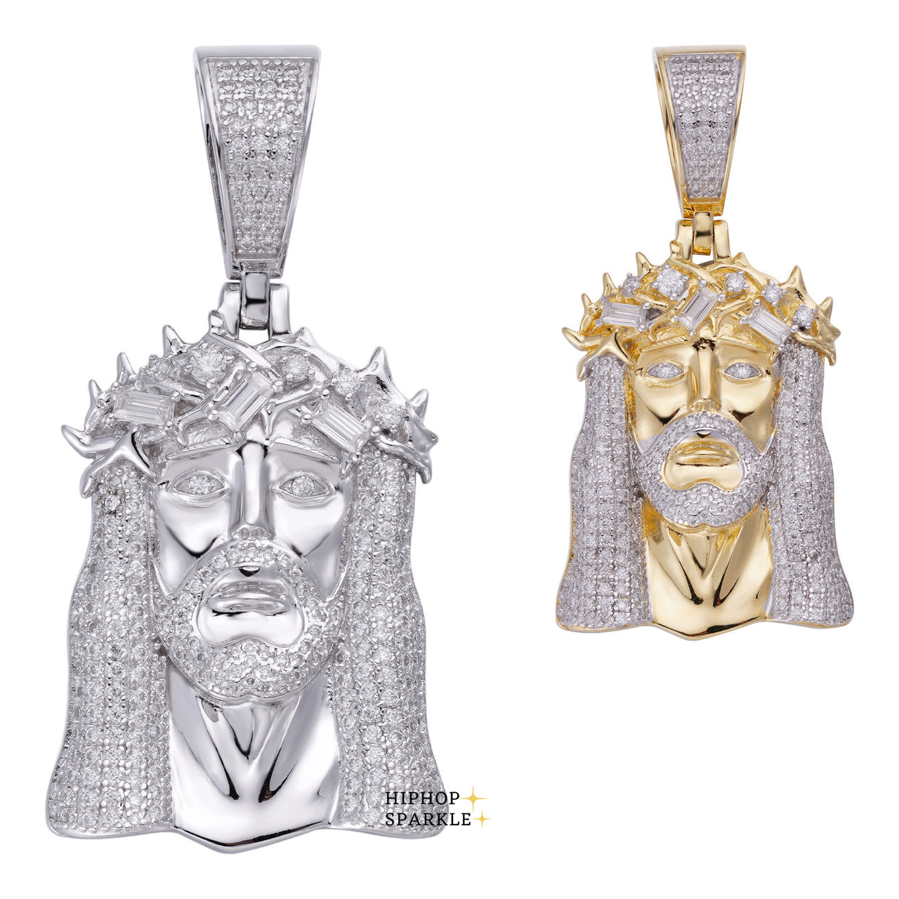 Moissanite Baguette Iced Bust Down Jesus Pendant - 14k Yellow Gold Vermeil & 925 Silver