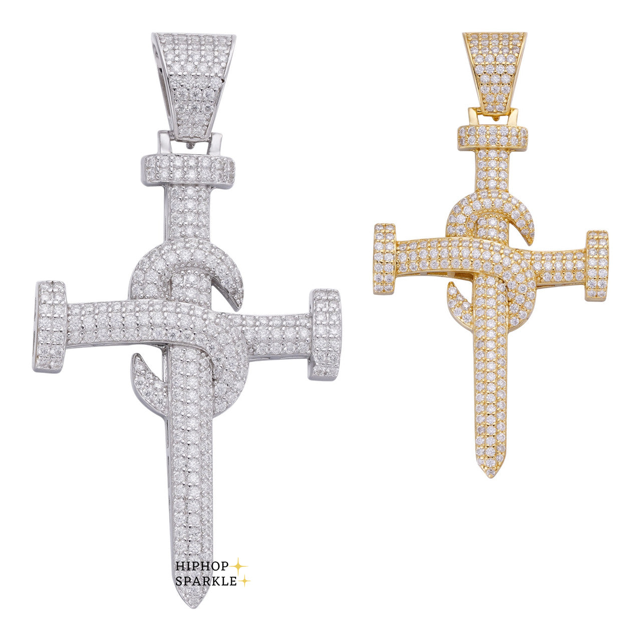 Moissanite Nail Cross Pendant - 14k Yellow Gold Vermeil & 925 Silver