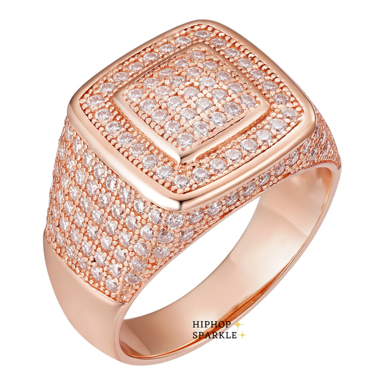 Classic Square Iced Out Moissanite Ring – Rose Gold Vermeil & 925 Silver