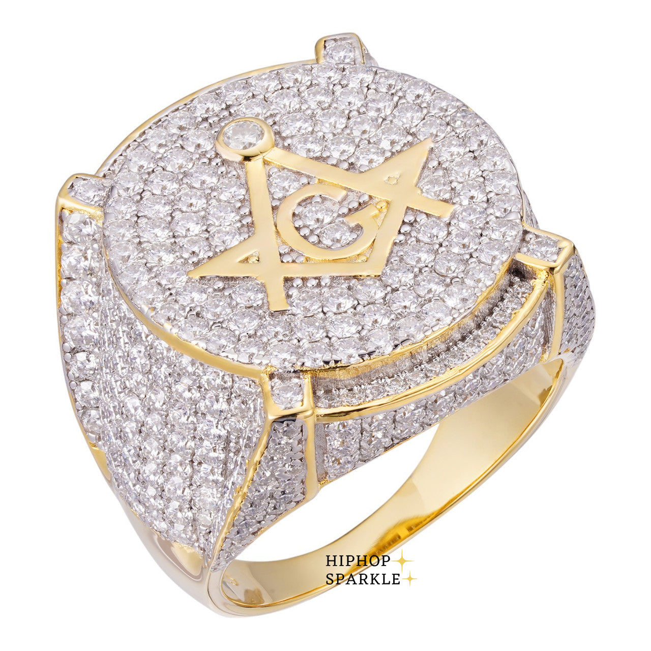 Sophisticated Moissanite Freemason The Secret Ring – Iced Out 14k Gold Vermeil & 925 Silver