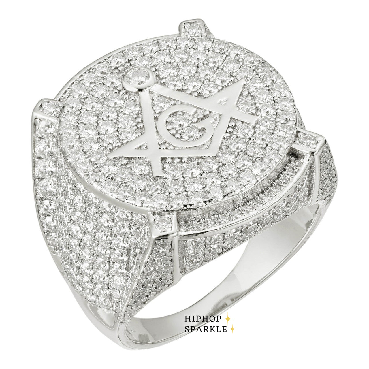 Glamorous Moissanite Freemason The Secret Ring – Iced Out 925 Silver