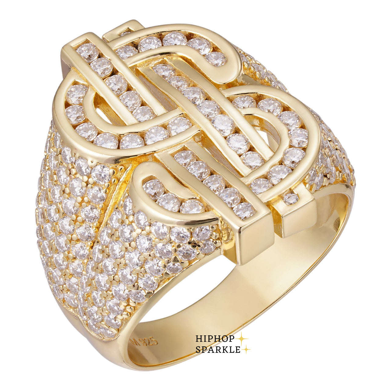 Bold Moissanite Big Money Iced Out Ring – 14k Gold Vermeil & 925 Silver