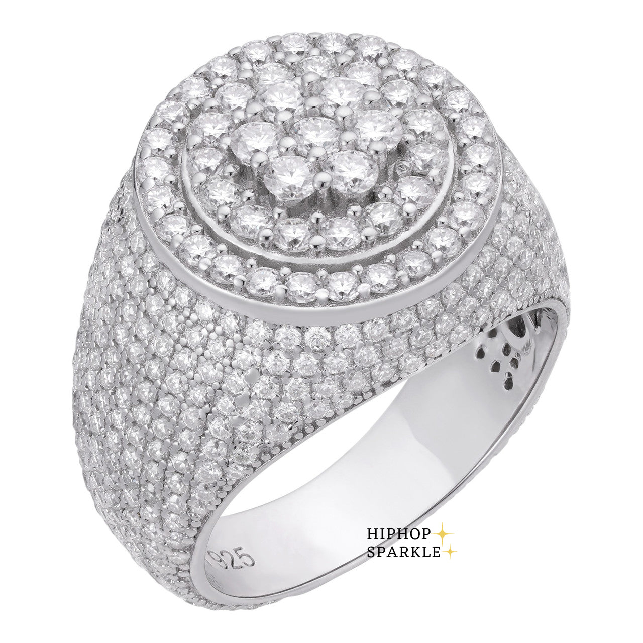 MOISSANITE Round Cluster Iced Out Ring - 925 Silver