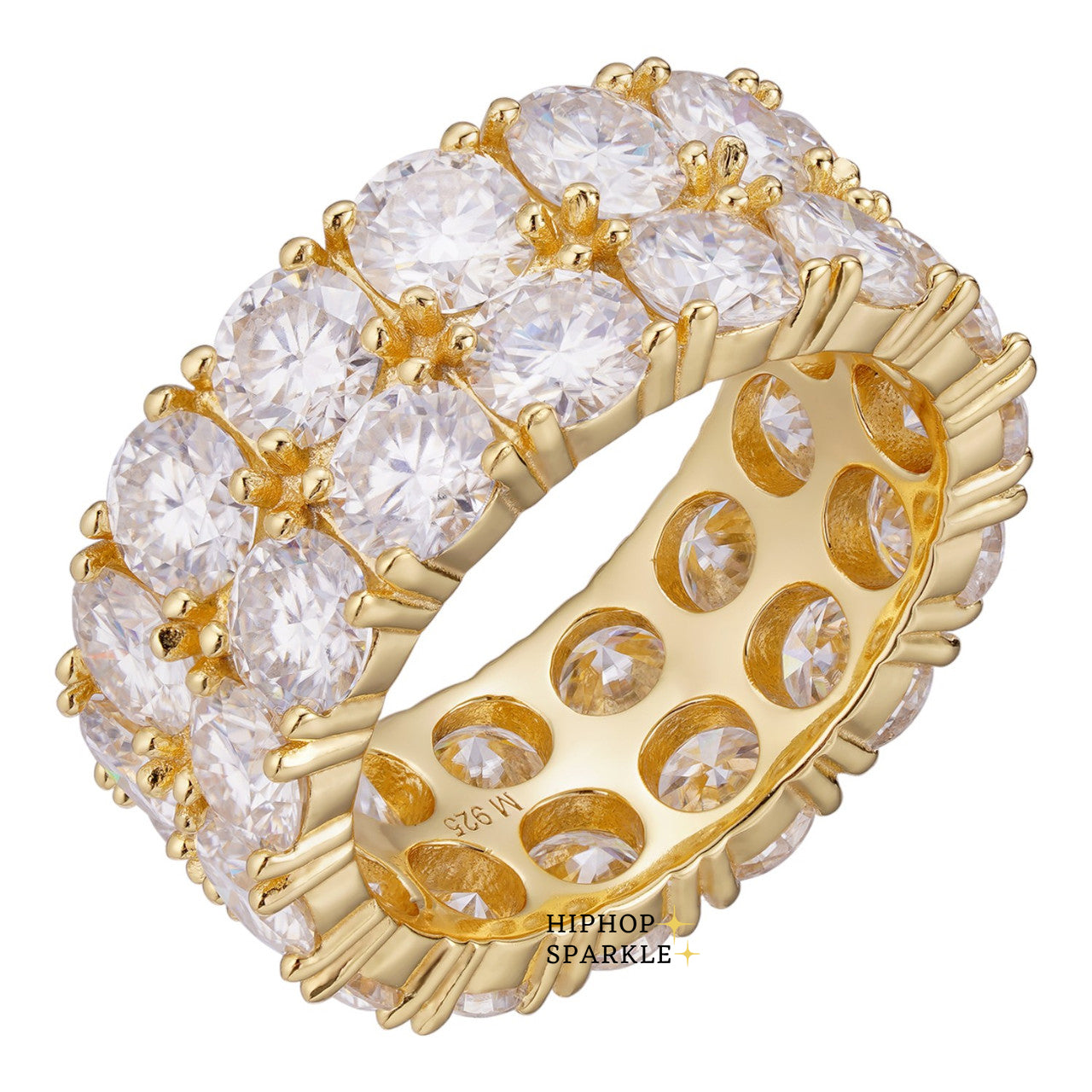 Moissanite Double Row Eternity Band – 14k Yellow Gold Vermeil & 925 Silver