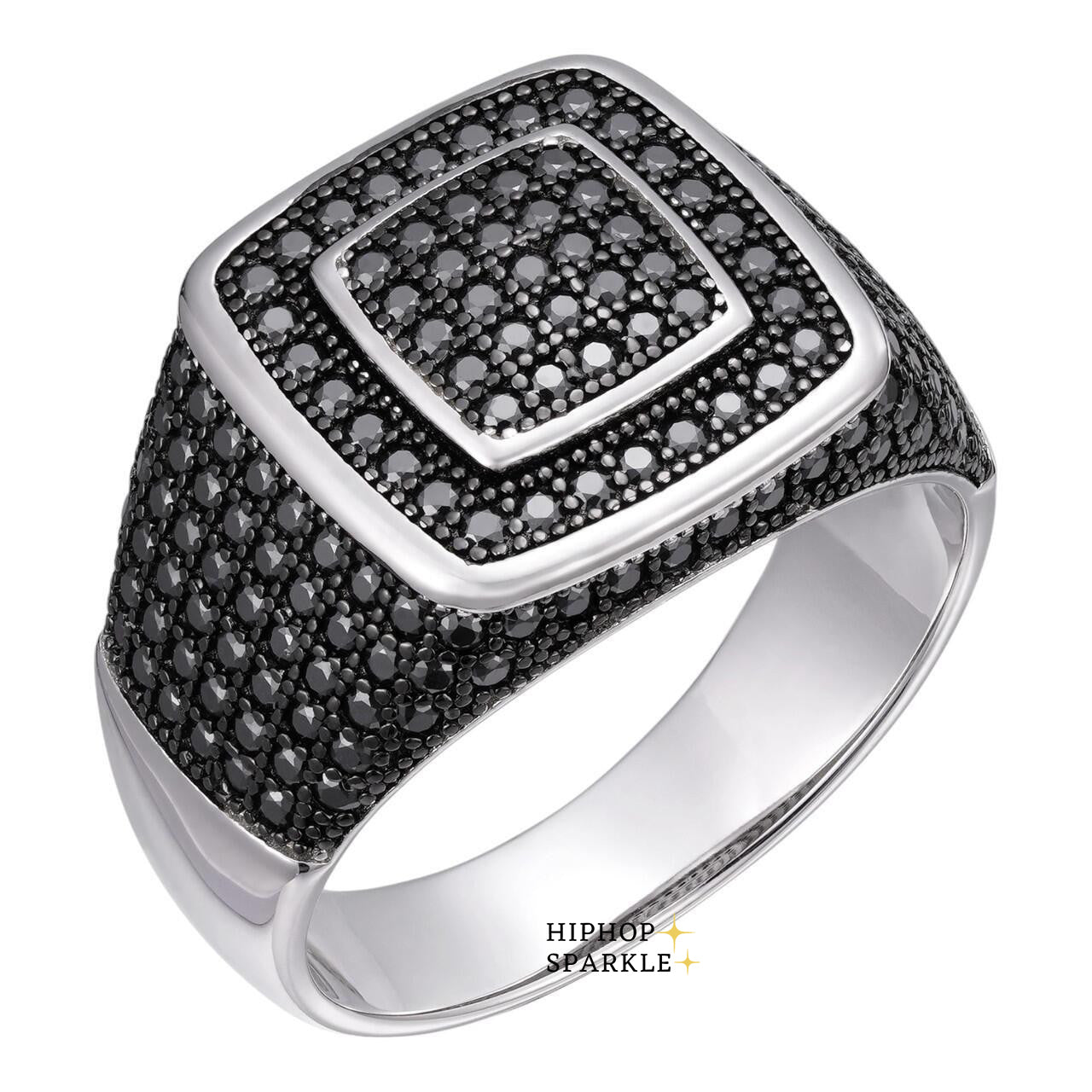 Everyday Elegance Black Moissanite Ring – 925 Silver, Square Design