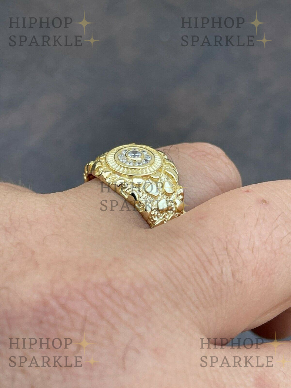 Moissanite Gold Rush Nugget Ring: Uniquely Bold in 14k Gold Vermeil 925 Silver