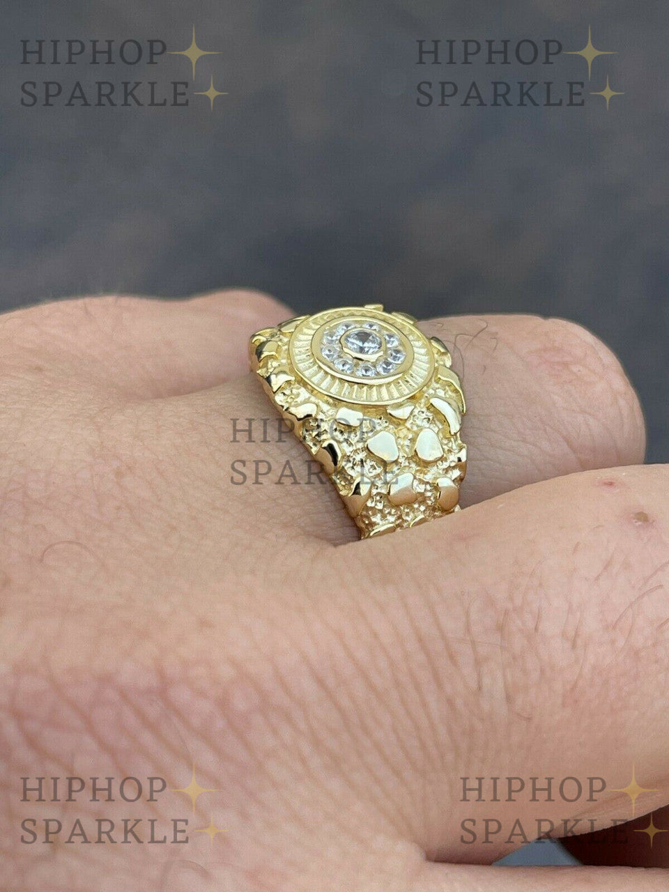 Moissanite Gold Rush Nugget Ring: Uniquely Bold in 14k Gold Vermeil 925 Silver