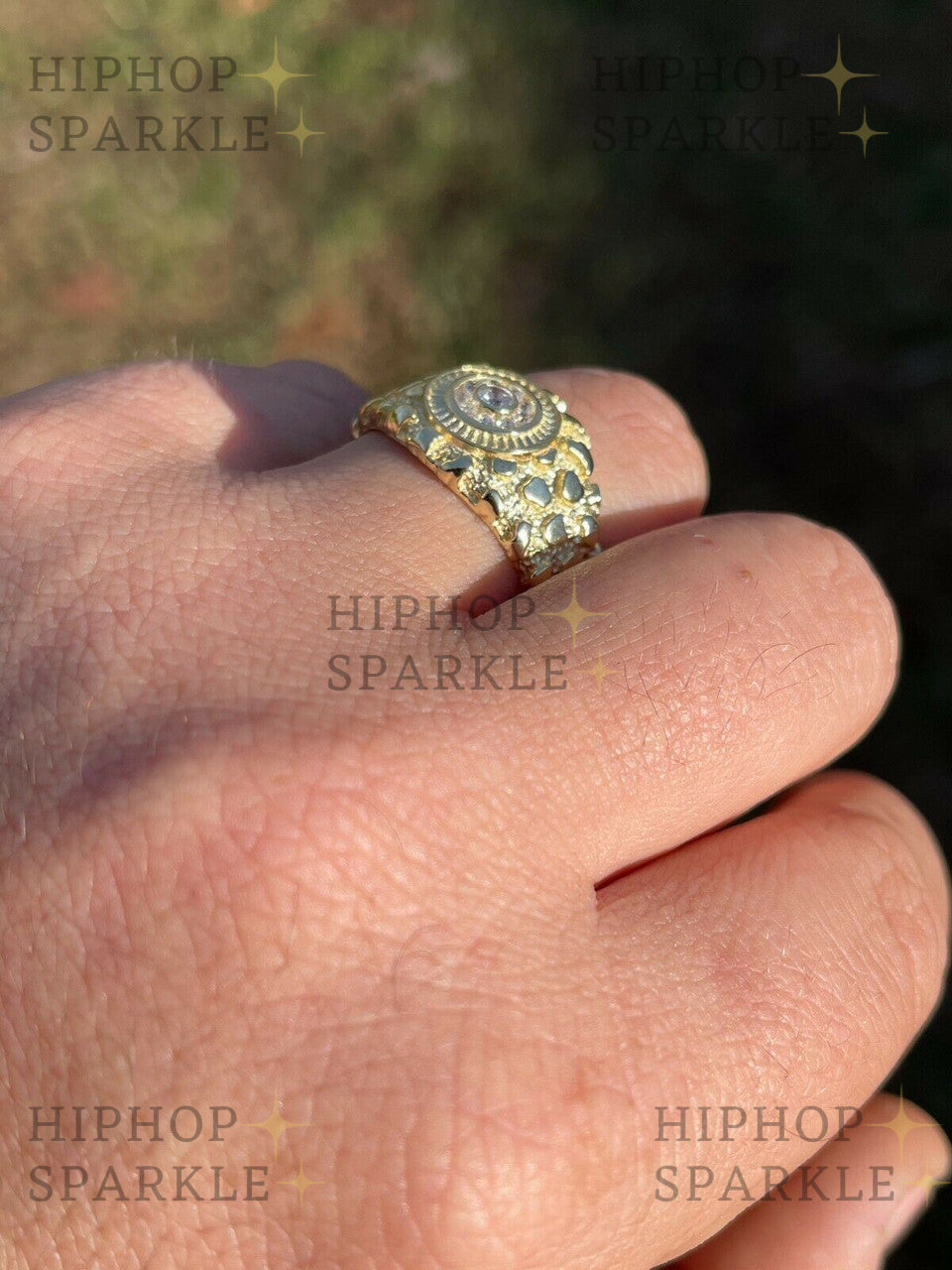 Moissanite Gold Rush Nugget Ring: Uniquely Bold in 14k Gold Vermeil 925 Silver