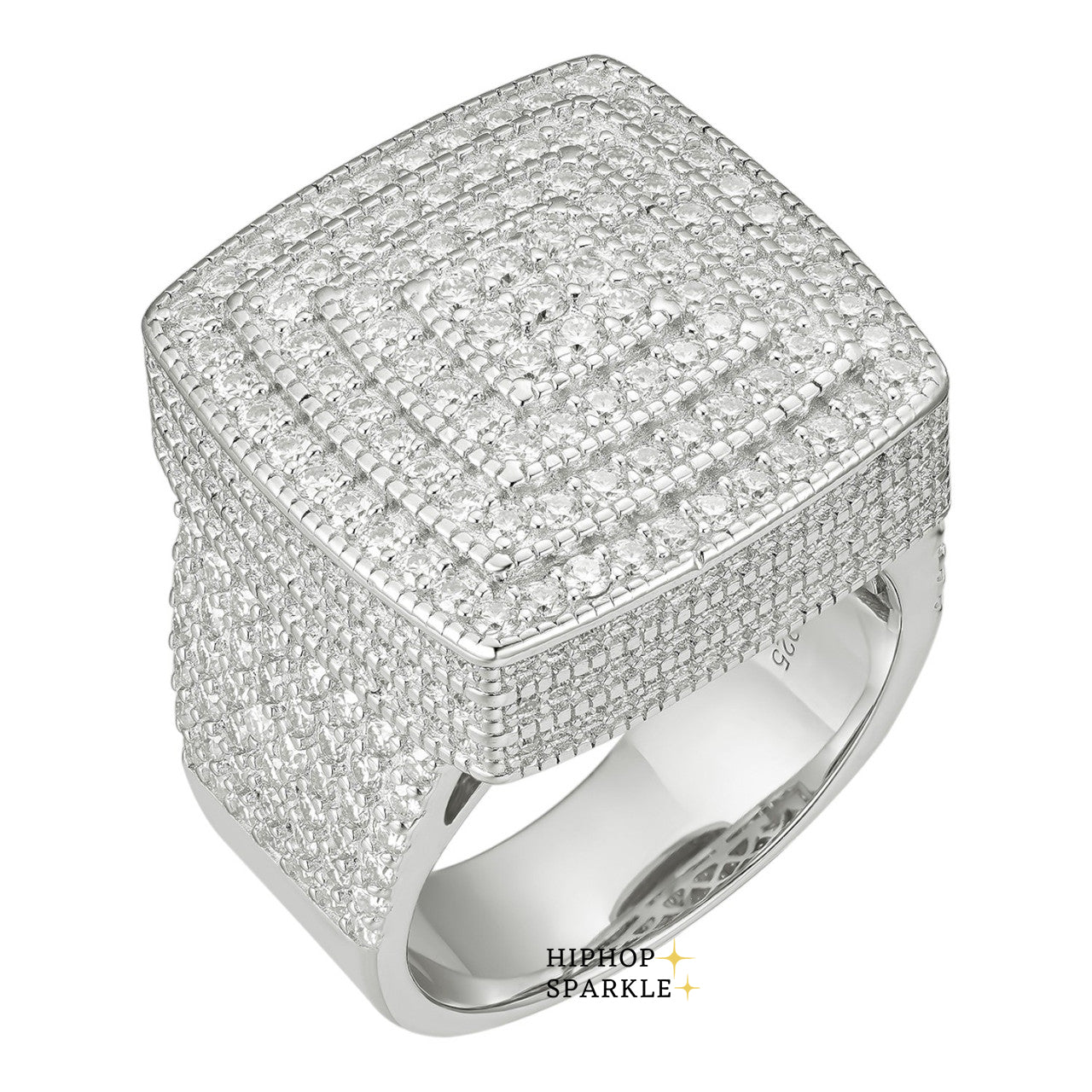 Iced Out Large Square Moissanite Bling Ring – 925 Silver