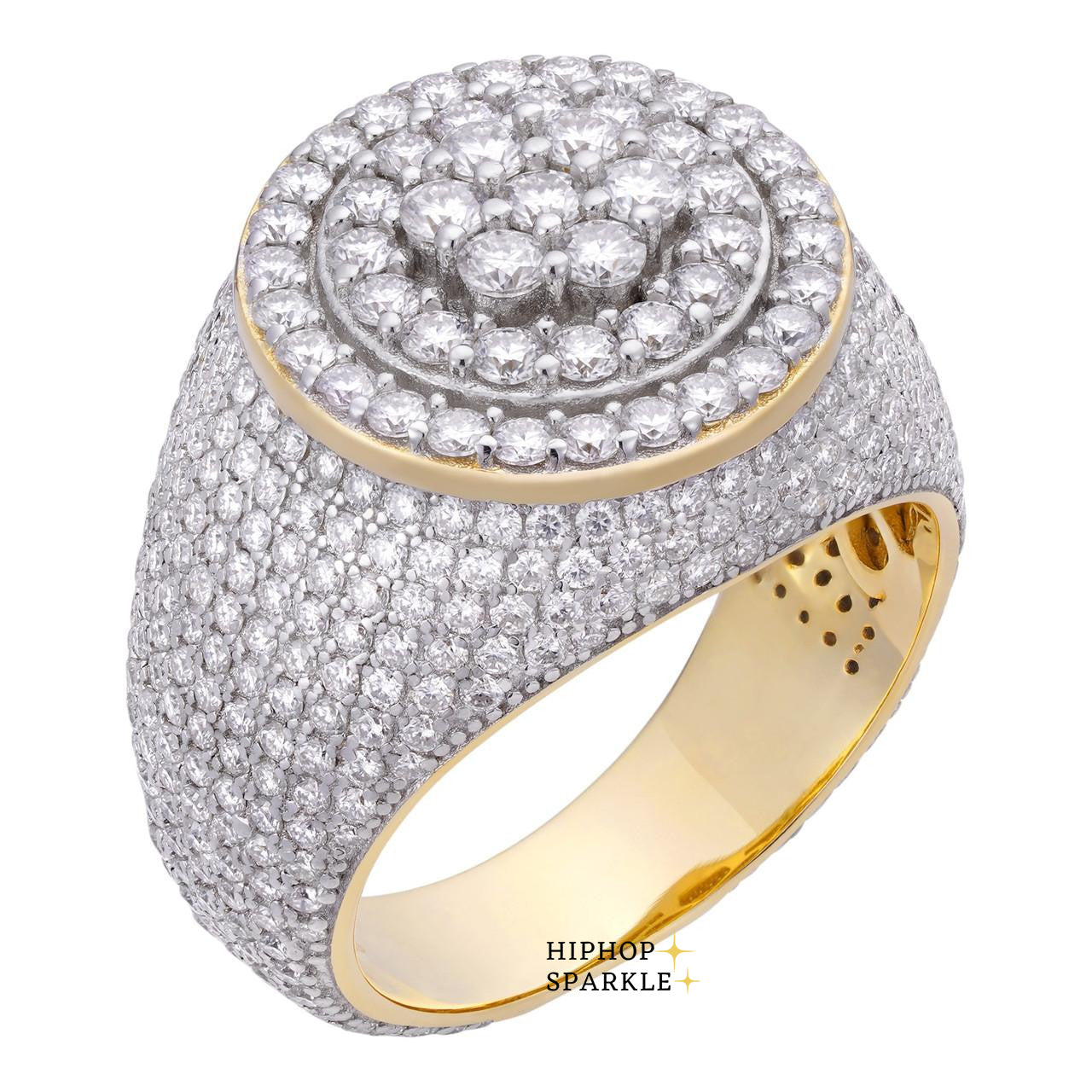 Two-Tone Iced Out Moissanite Cluster Ring – 14k Gold Vermeil & 925 Silver