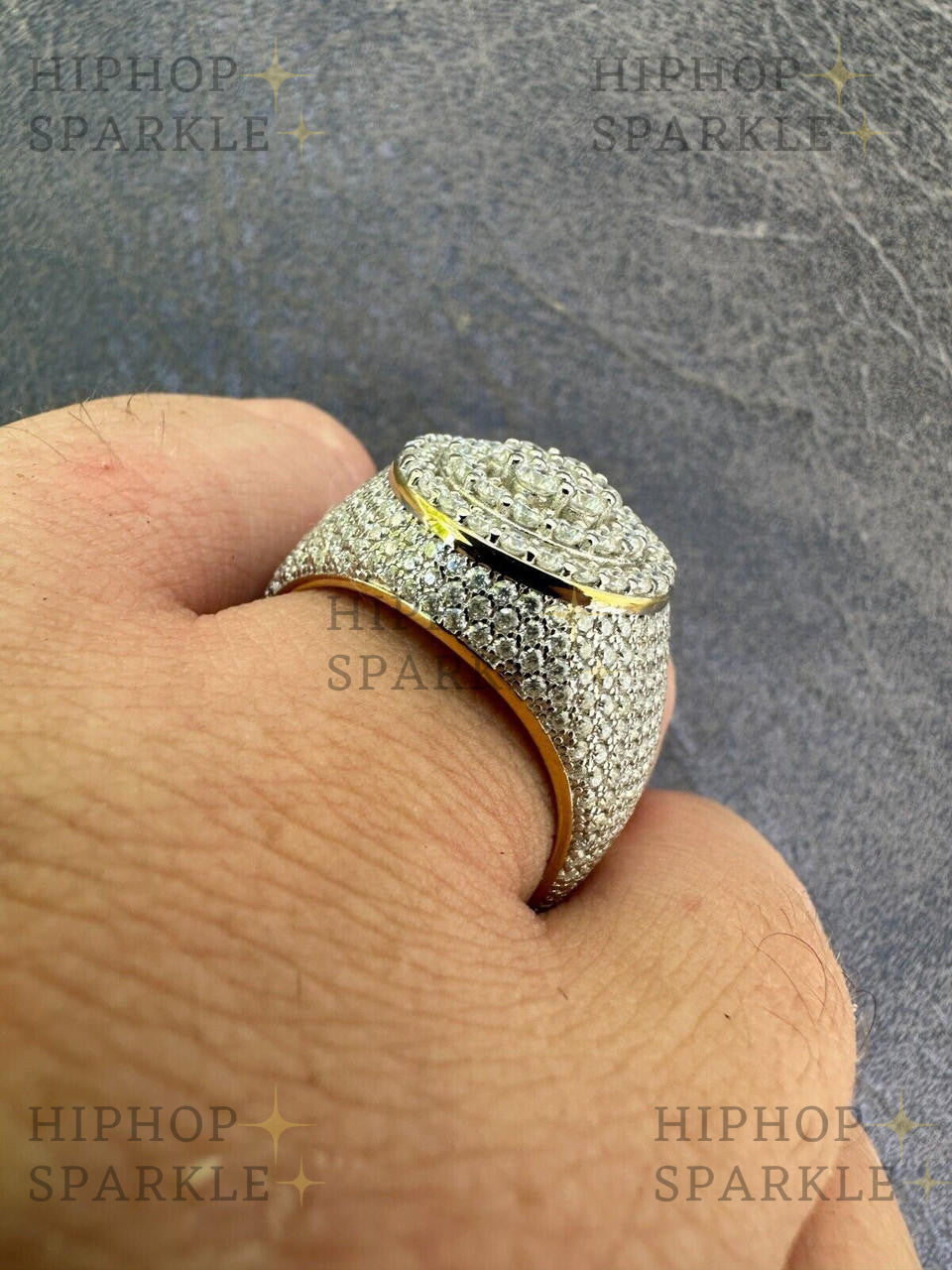 Two-Tone Iced Out Moissanite Cluster Ring – 14k Gold Vermeil & 925 Silver