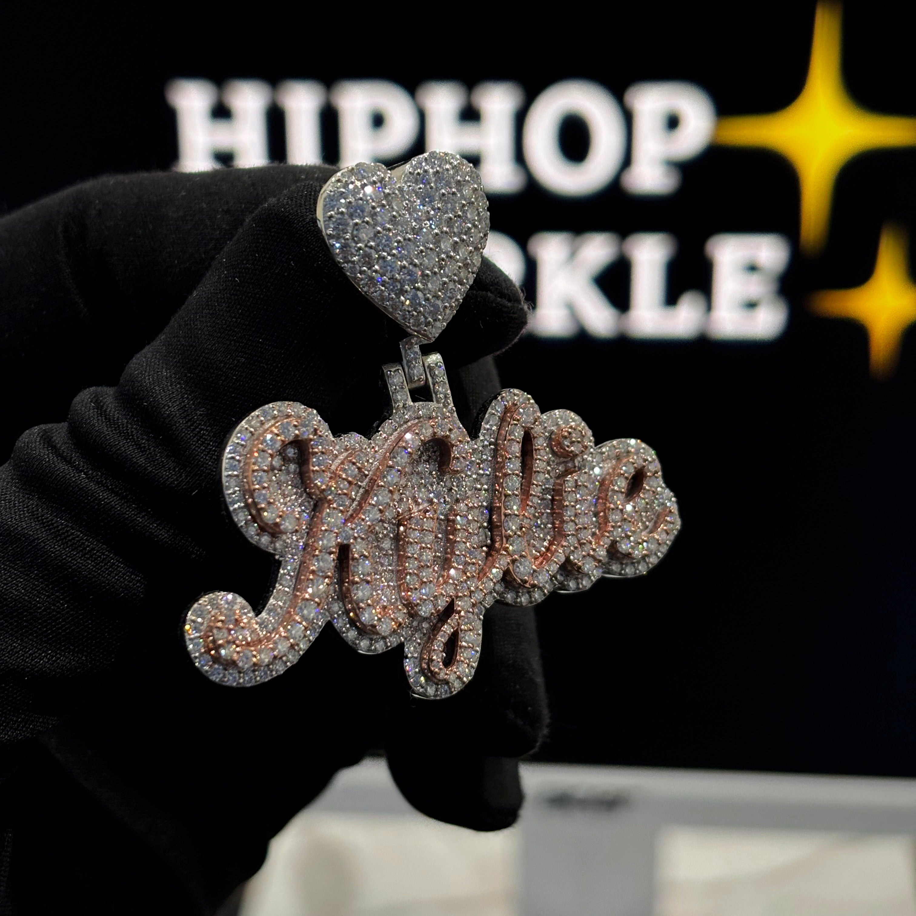 Iced Out Moissanite Name Jewelry with Heart Bail