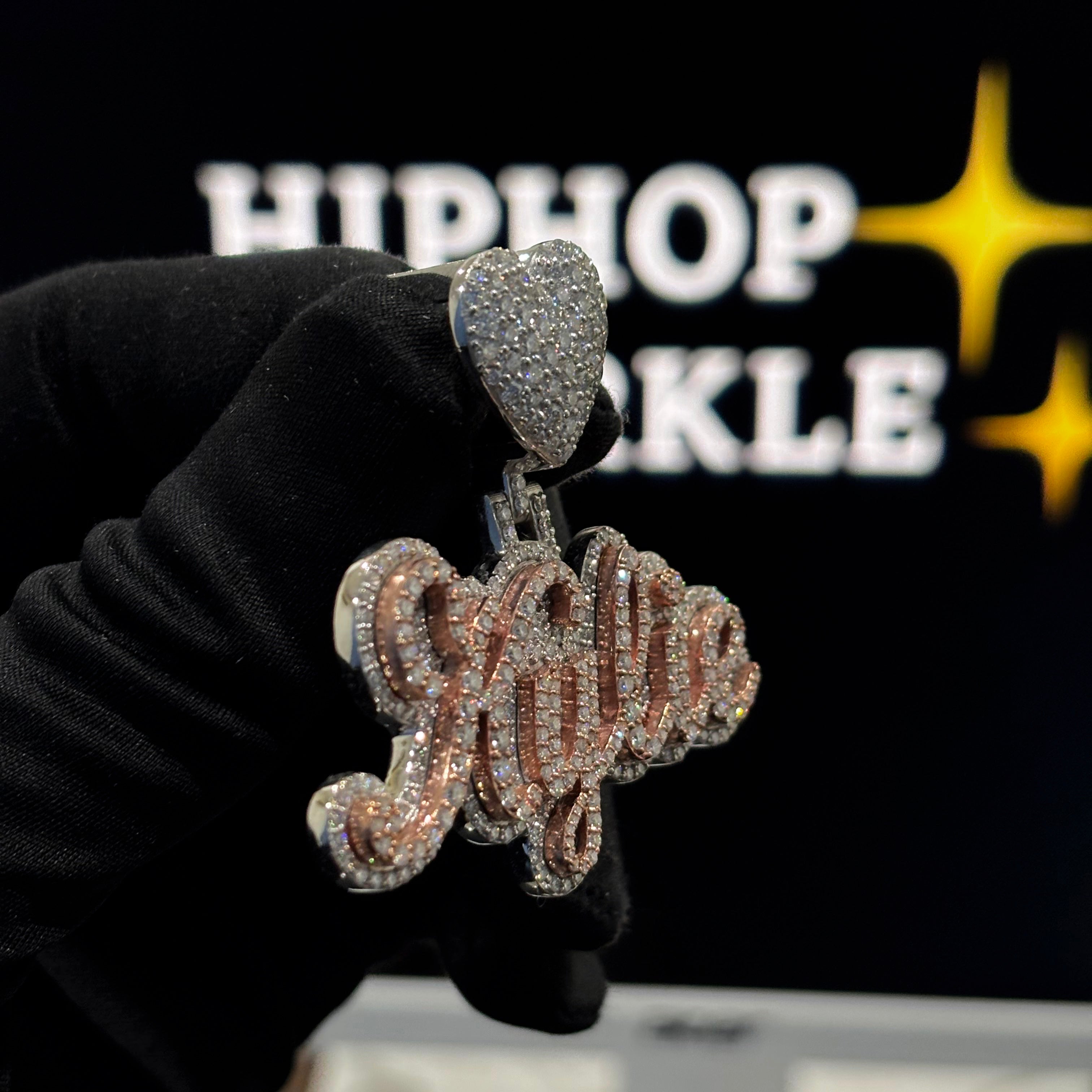 Iced Out Moissanite Name Jewelry with Heart Bail