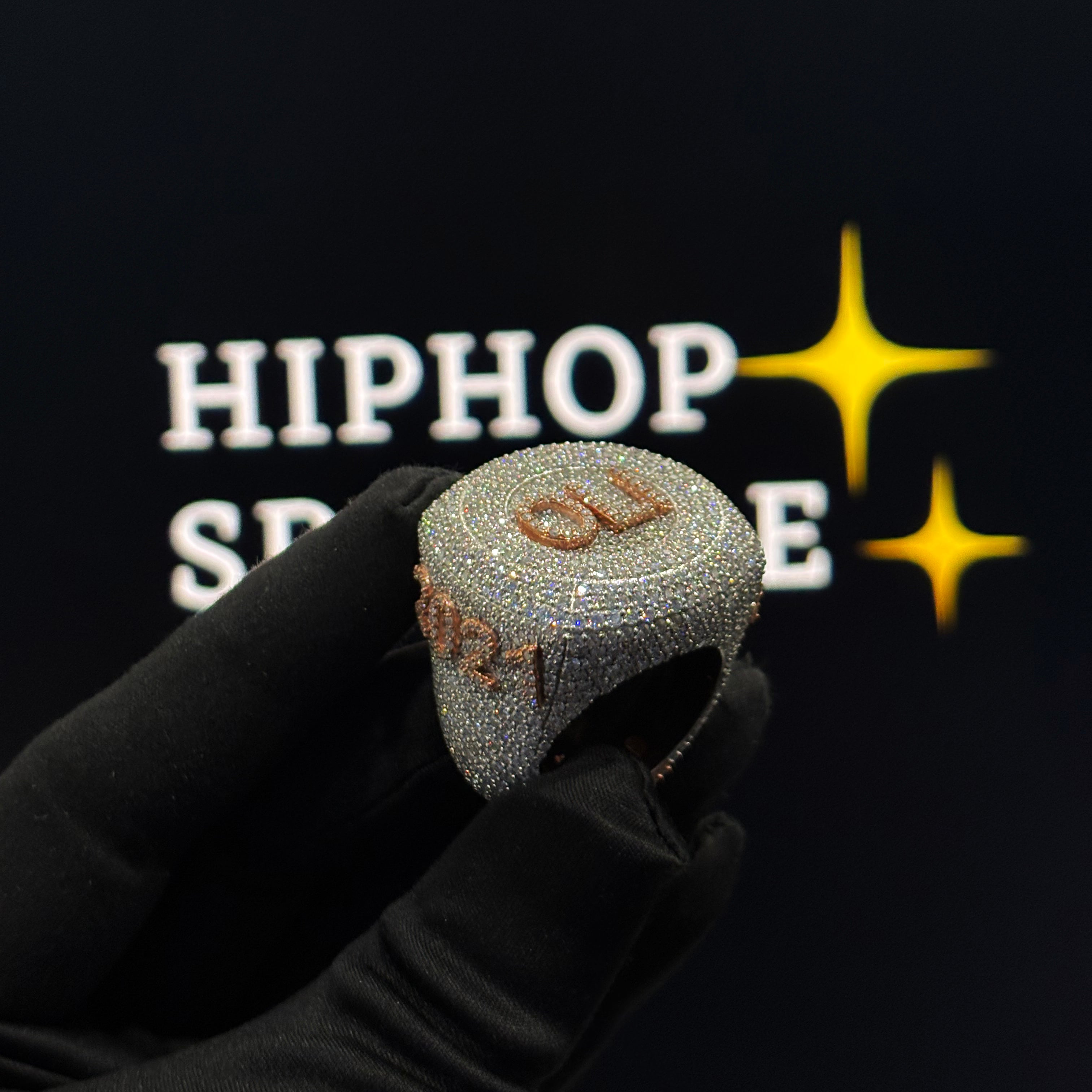 Custom Iced Out Championship Ring with Rose Gold Letters – 925 Silver Moissanite Hip Hop Jewelry