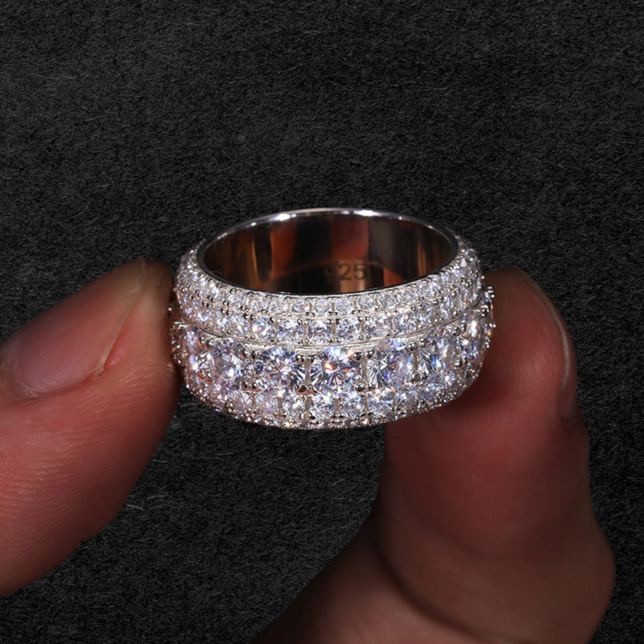 Elegant Silver Five Row Moissanite Ring