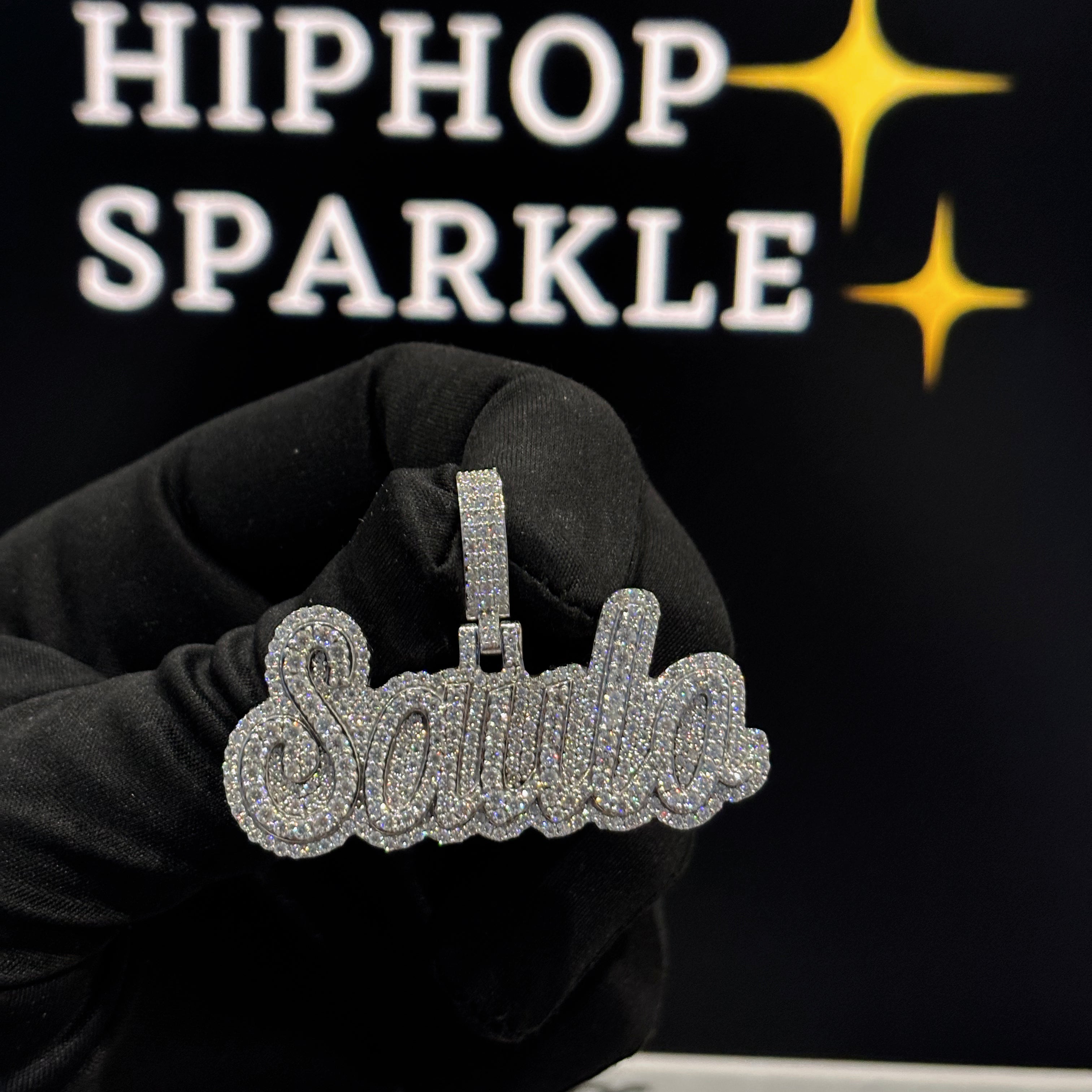 Saulo custom name pendant with moissanite diamonds on 925 silver – iced out hip hop jewelry