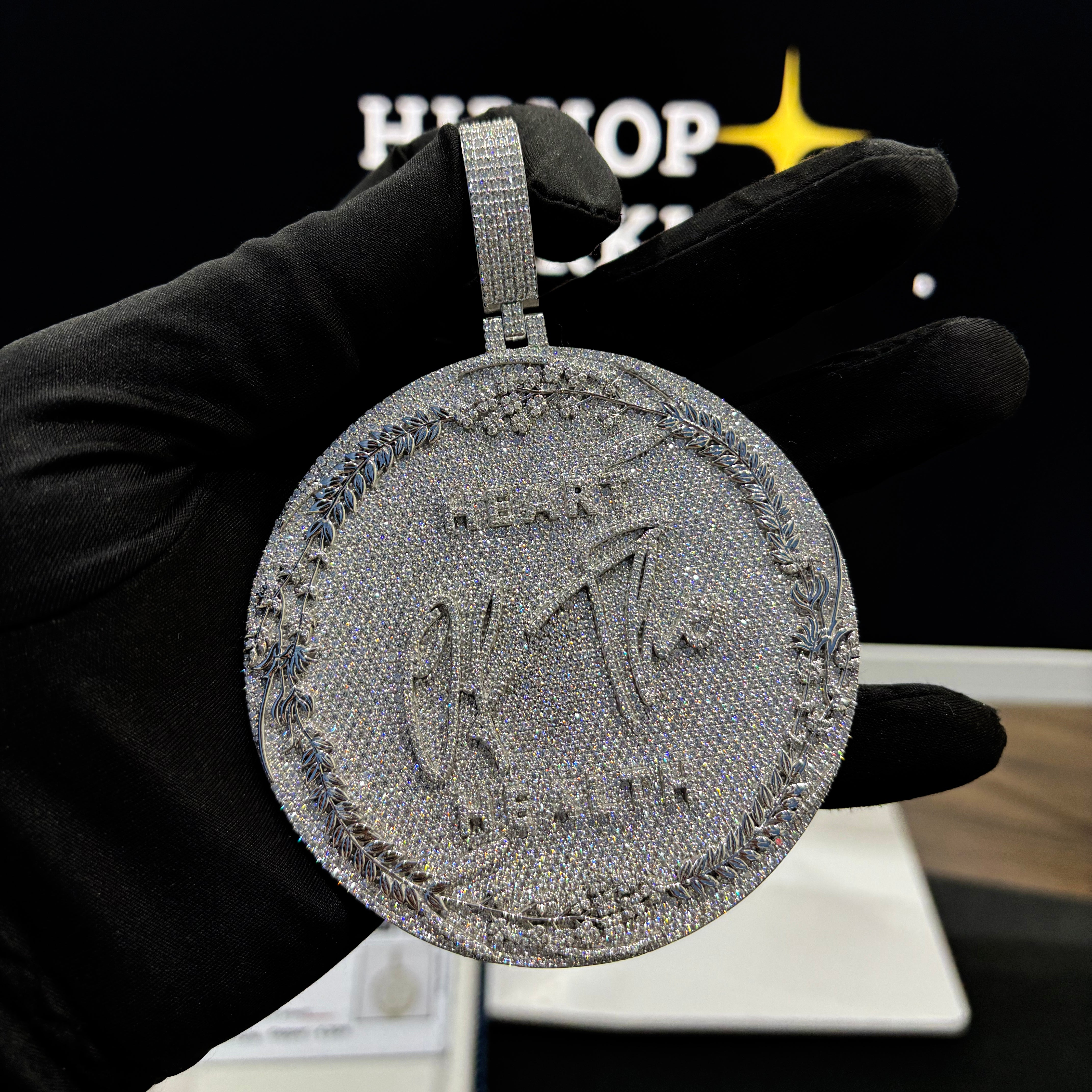 Heart of The Health custom iced-out medallion pendant with floral border, moissanite stones, and 925 silver – Hip Hop Sparkle