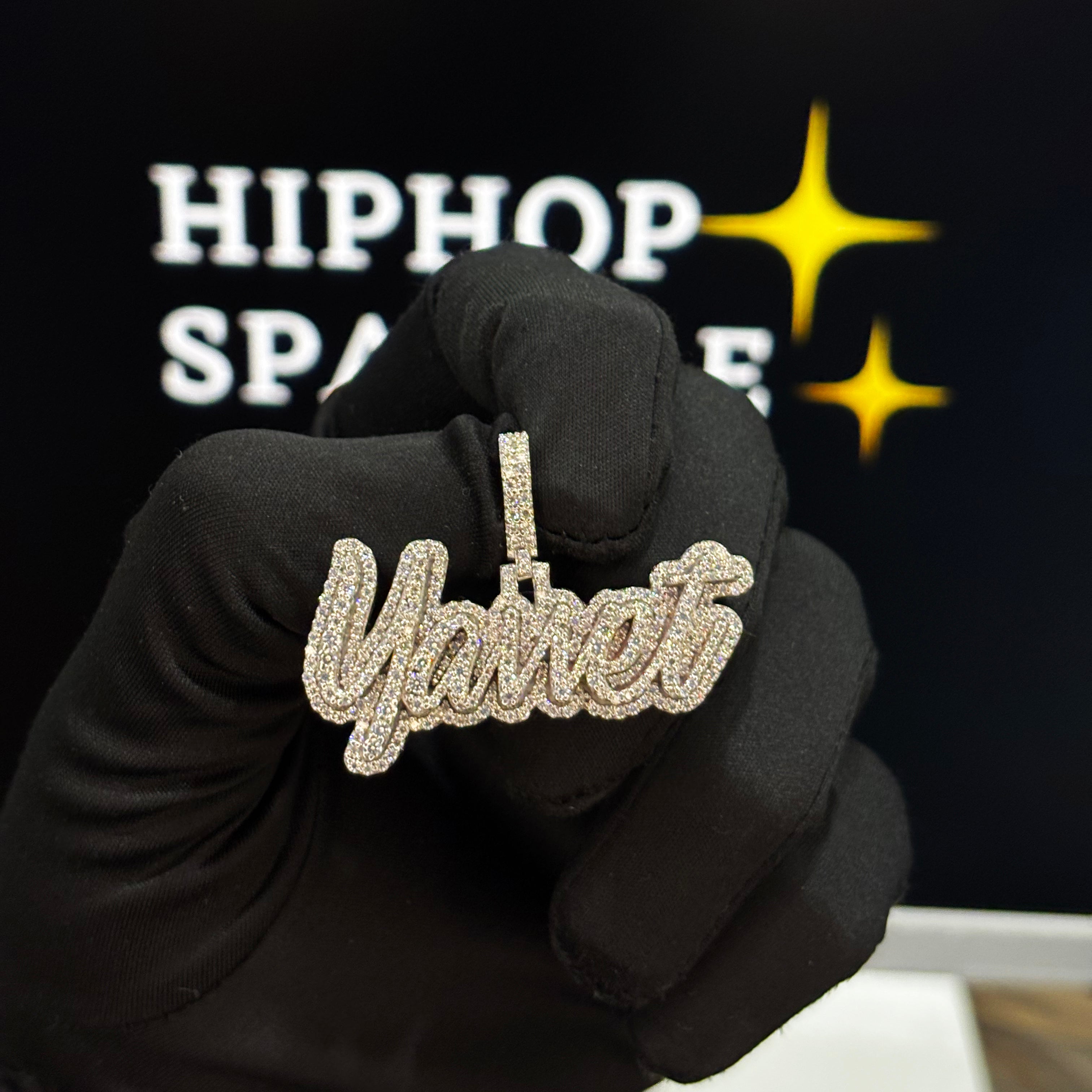 Yavvet custom name pendant 1.9 inch, iced out moissanite hip hop jewelry in 925 silver